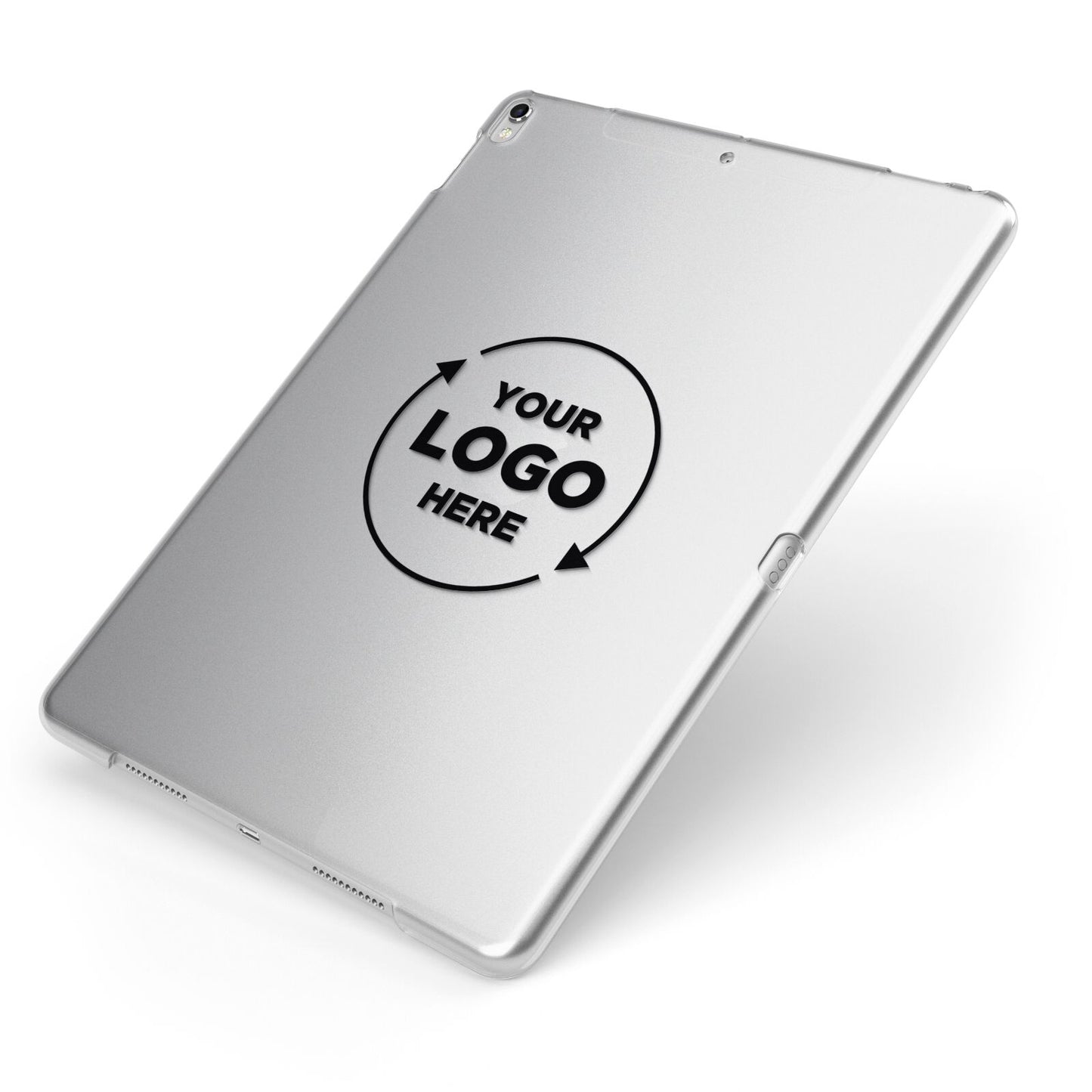 Business Logo Custom Apple iPad Case on Silver iPad Side View