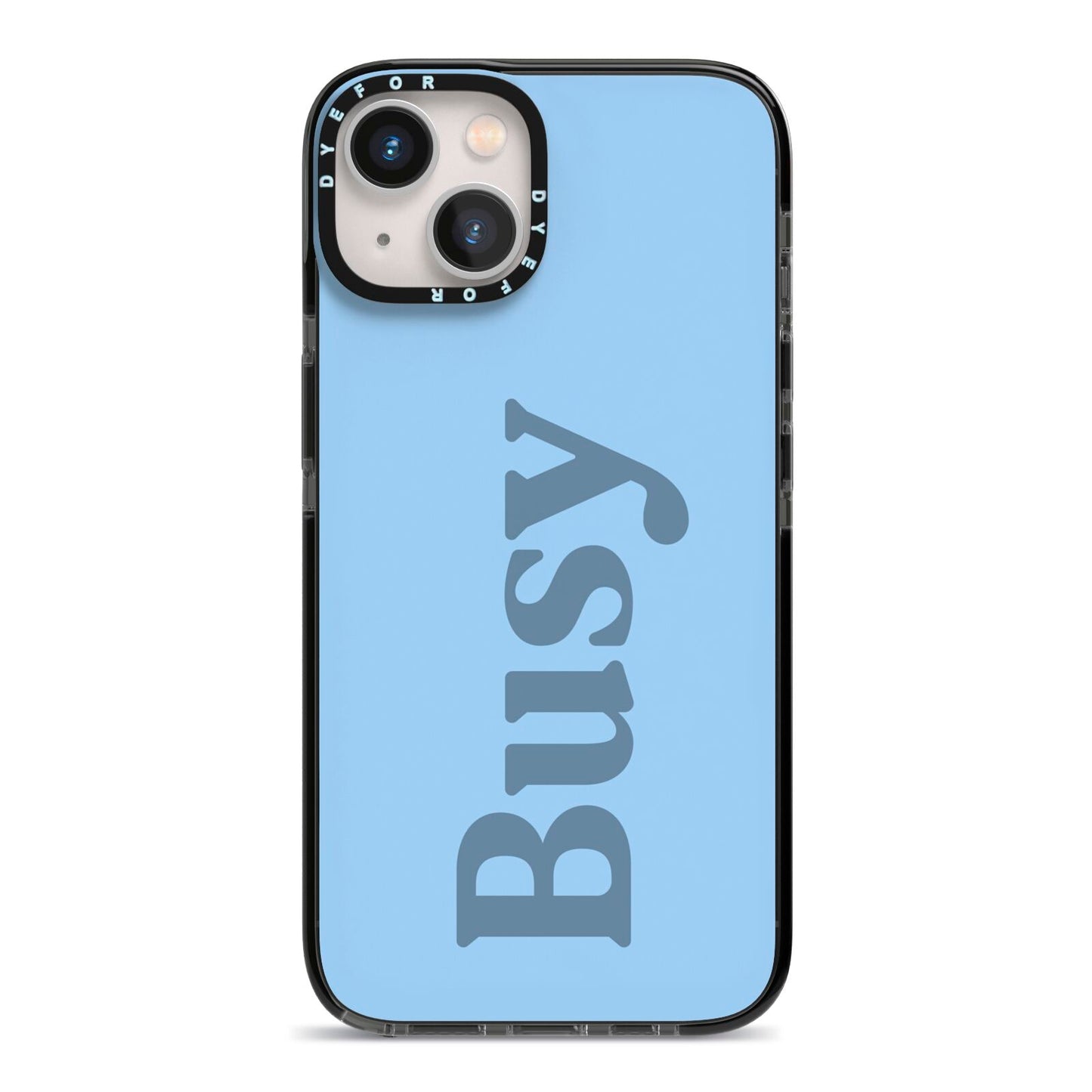 Busy Quote iPhone 13 Black Impact Case on Silver phone