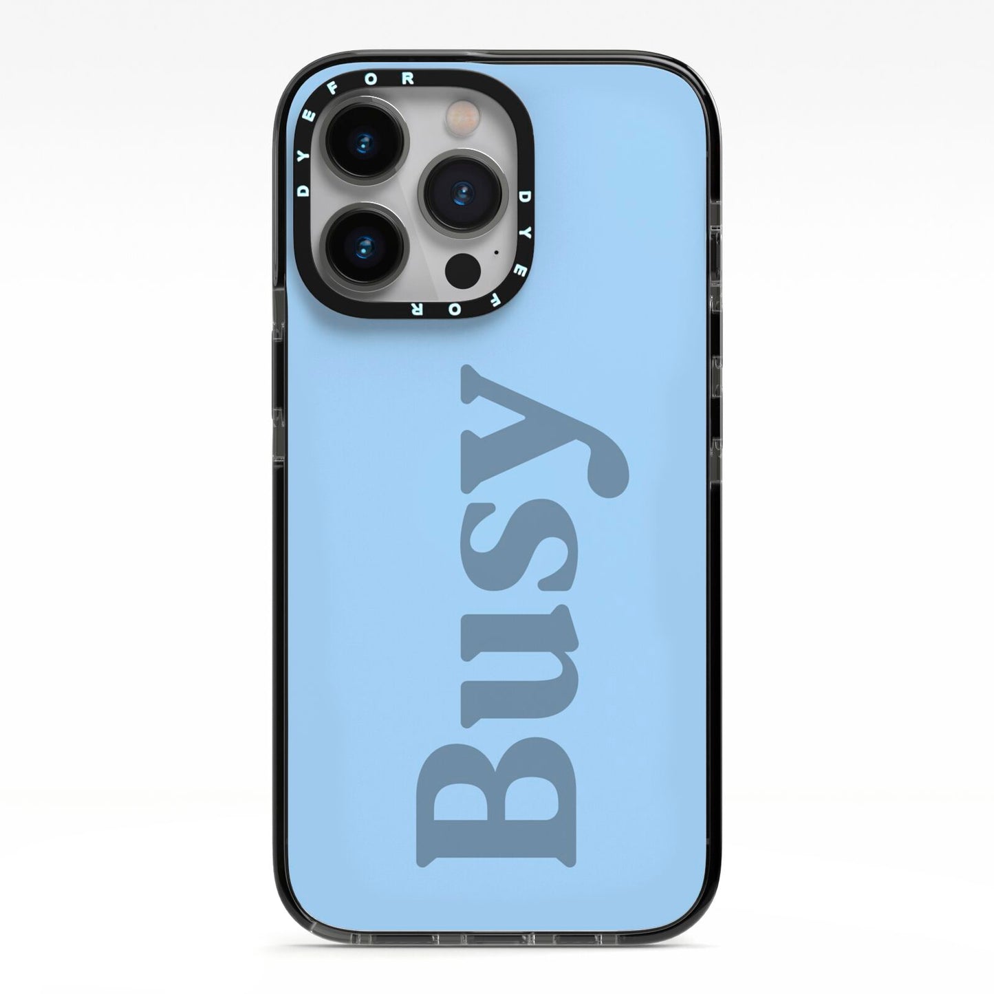 Busy Quote iPhone 13 Pro Black Impact Case on Silver phone