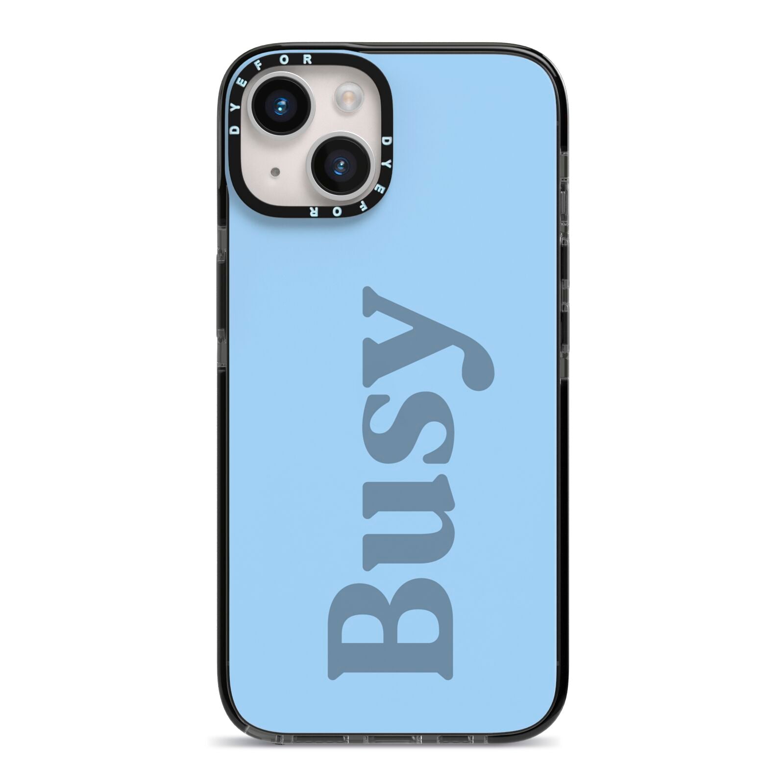 Busy Quote iPhone 14 Black Impact Case on Silver phone