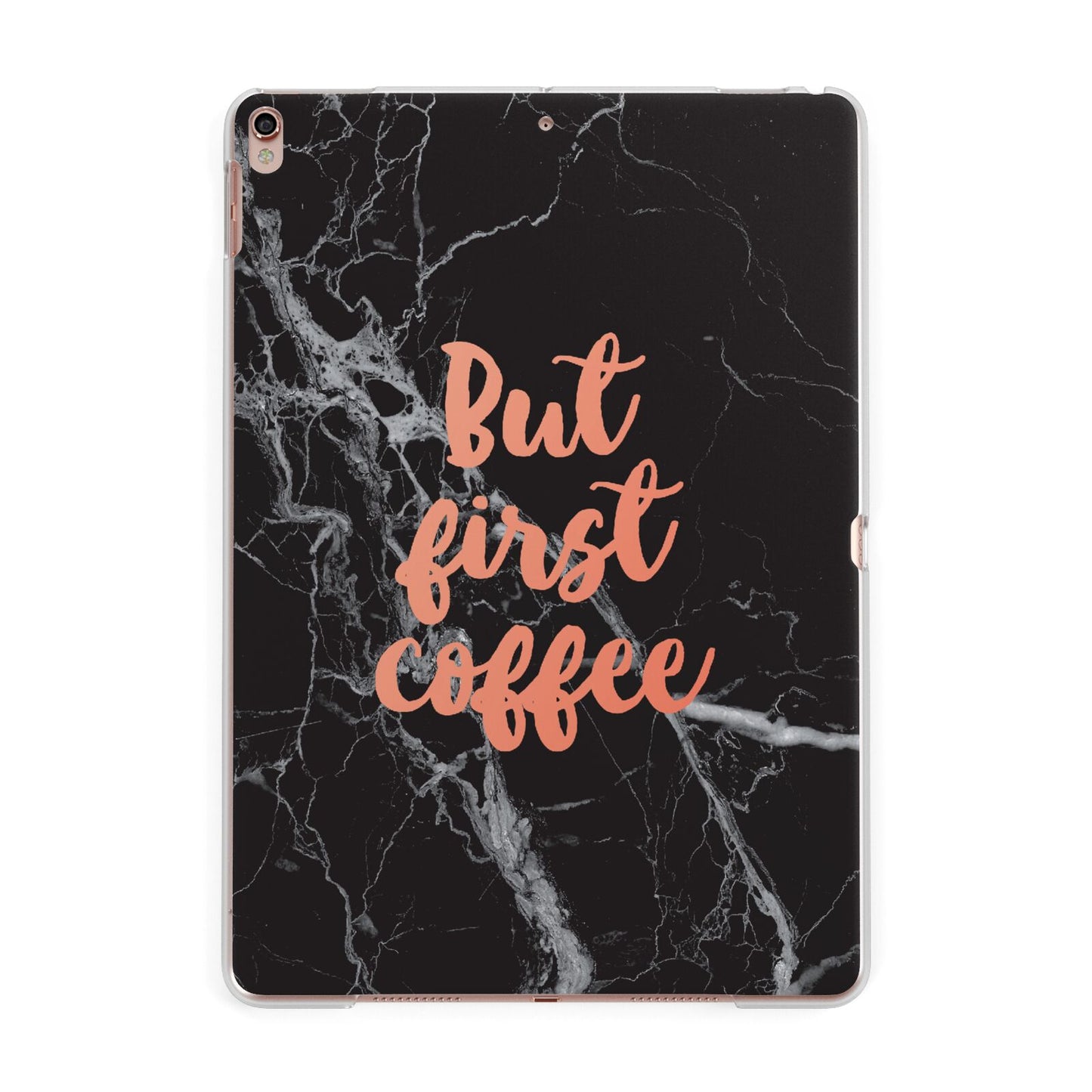 But First Coffee Black Marble Effect Apple iPad Rose Gold Case