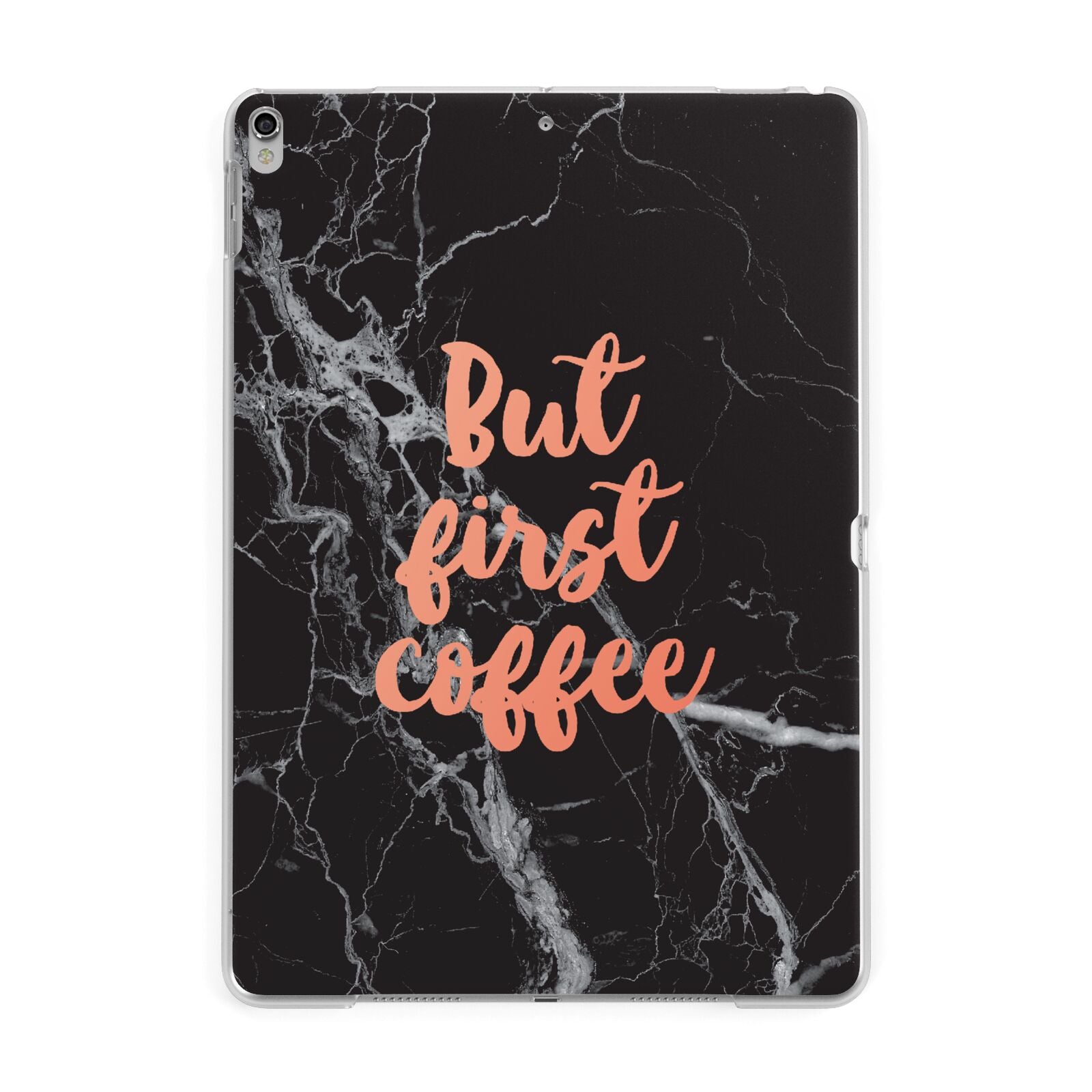 But First Coffee Black Marble Effect Apple iPad Silver Case