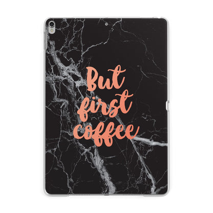 But First Coffee Black Marble Effect Apple iPad Silver Case