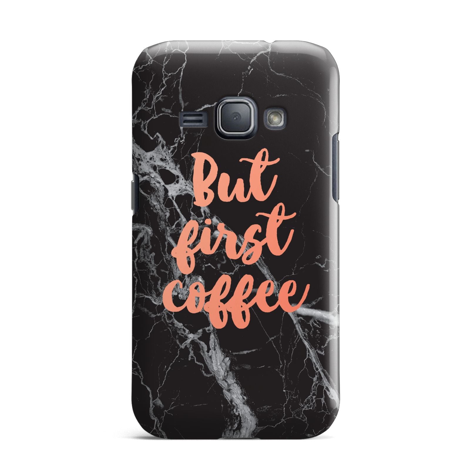 But First Coffee Black Marble Effect Samsung Galaxy J1 2016 Case