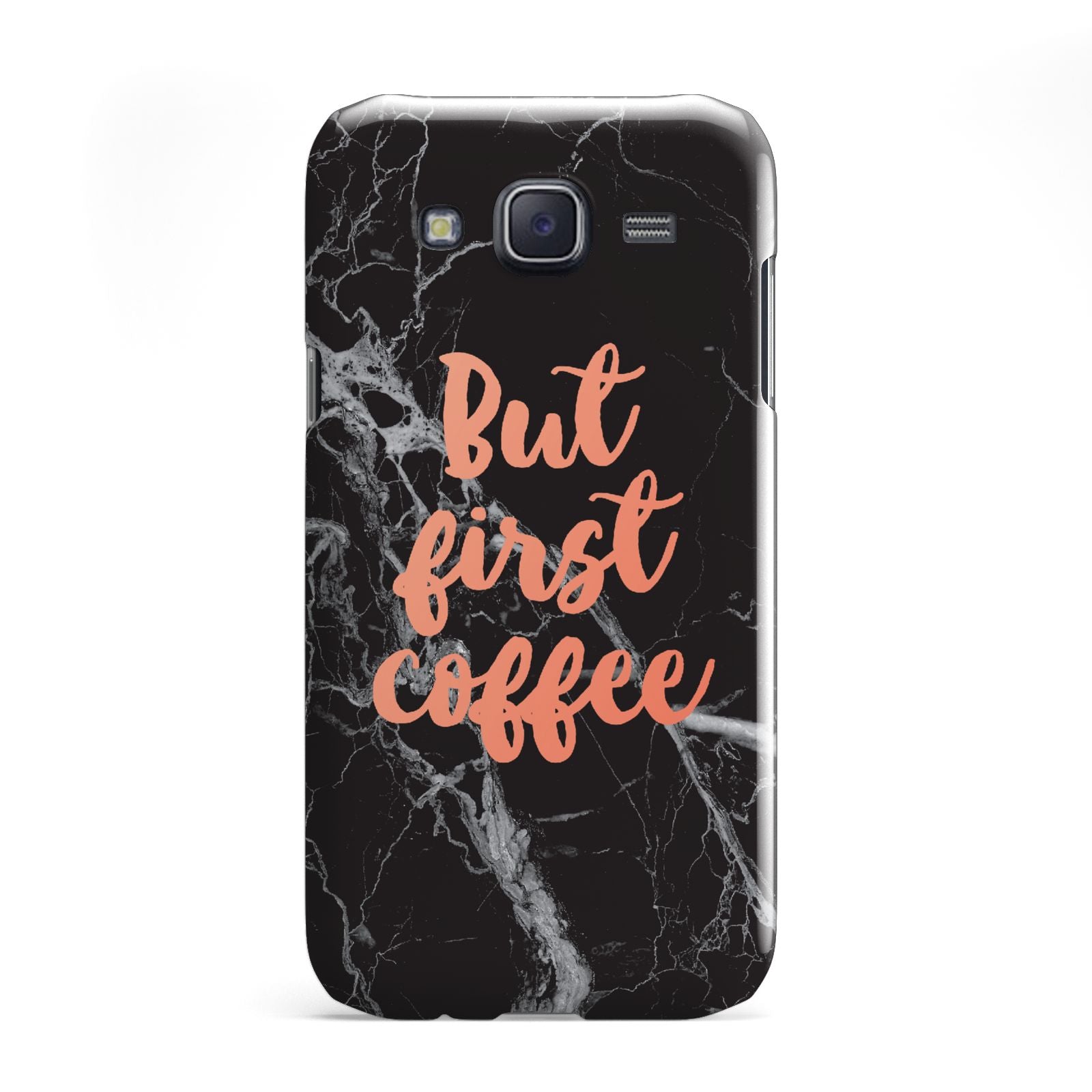 But First Coffee Black Marble Effect Samsung Galaxy J5 Case