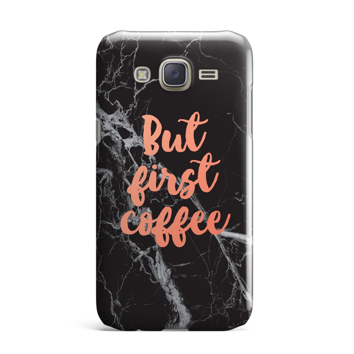 But First Coffee Black Marble Effect Samsung Galaxy J7 Case