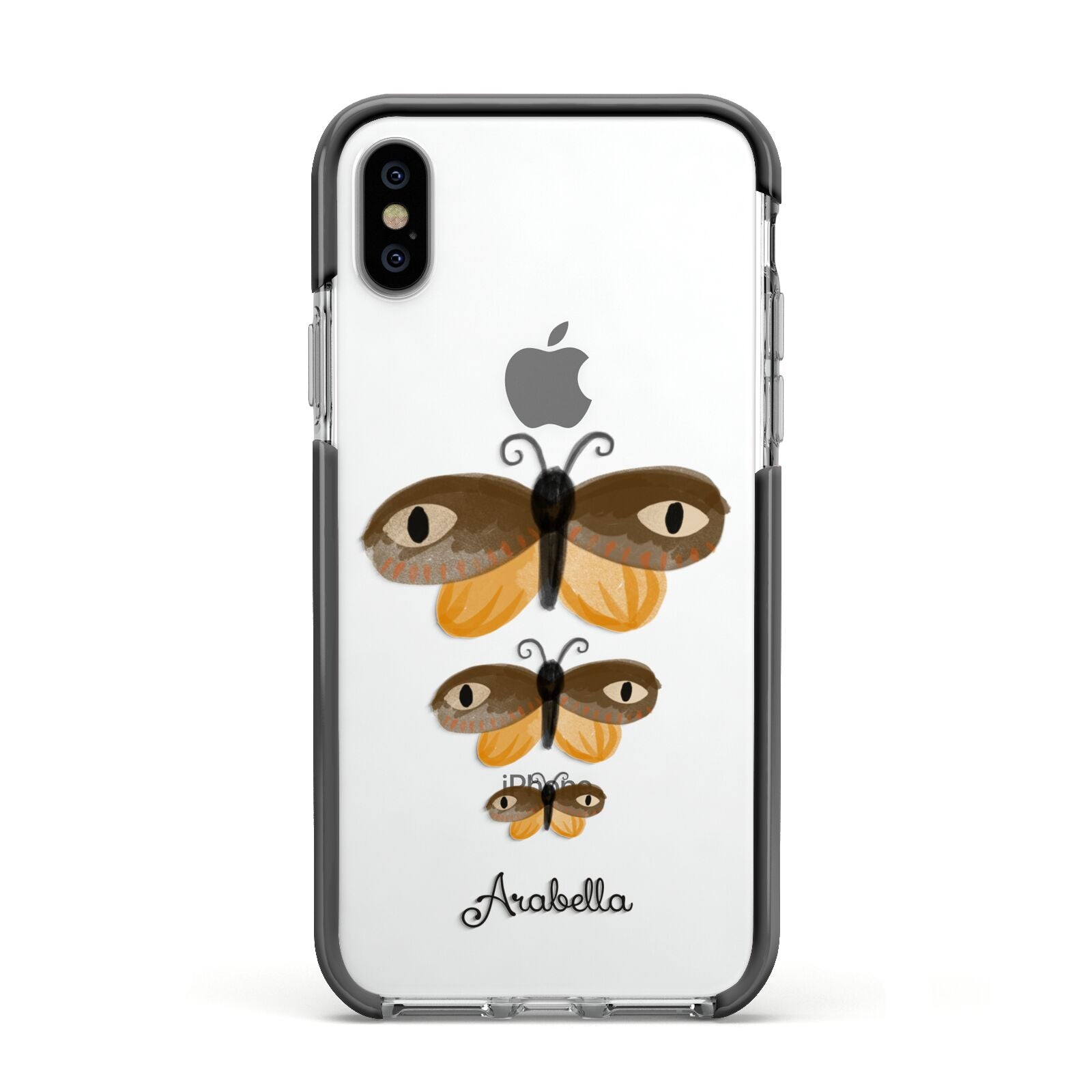 Butterfly Halloween Personalised Apple iPhone Xs Impact Case Black Edge on Silver Phone