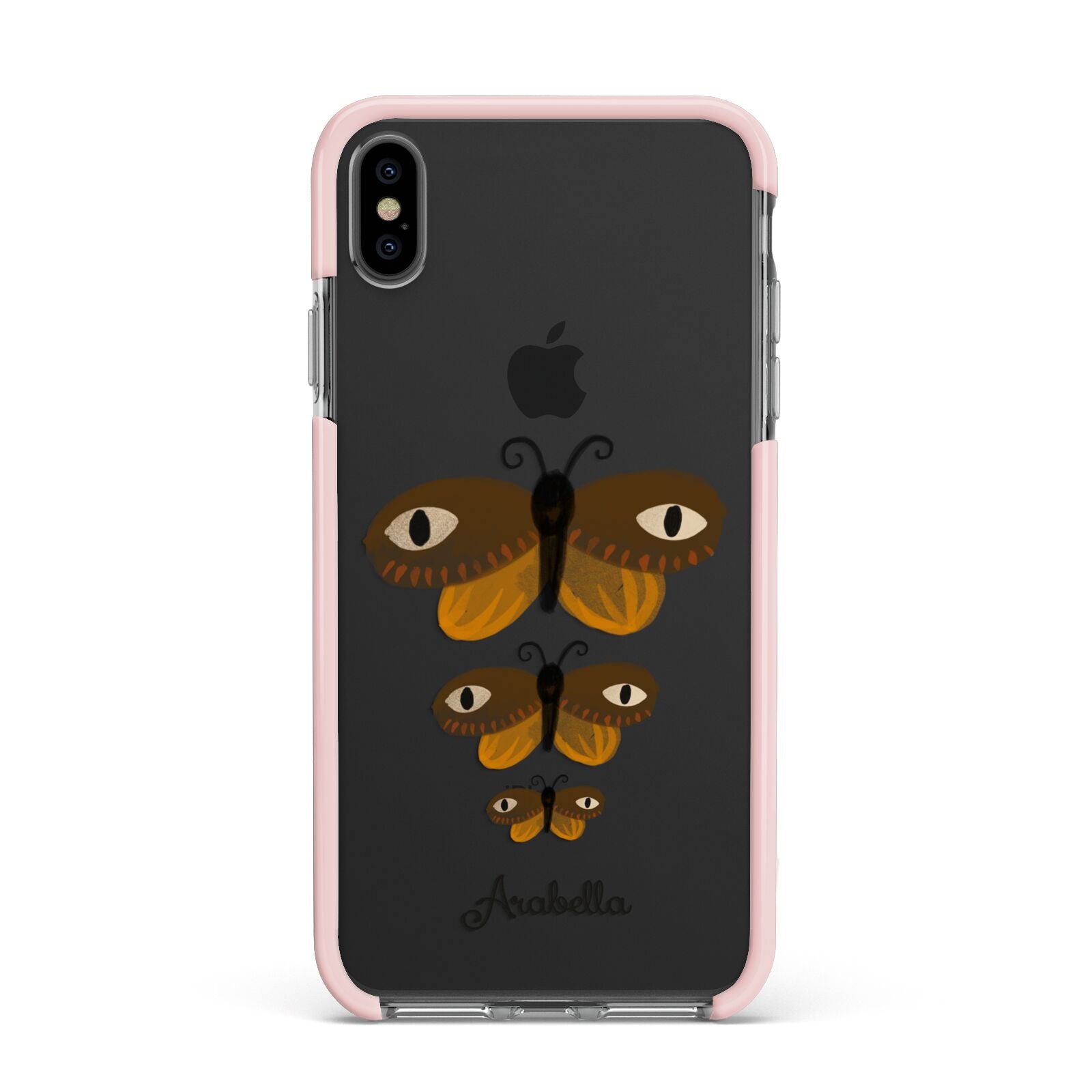 Butterfly Halloween Personalised Apple iPhone Xs Max Impact Case Pink Edge on Black Phone