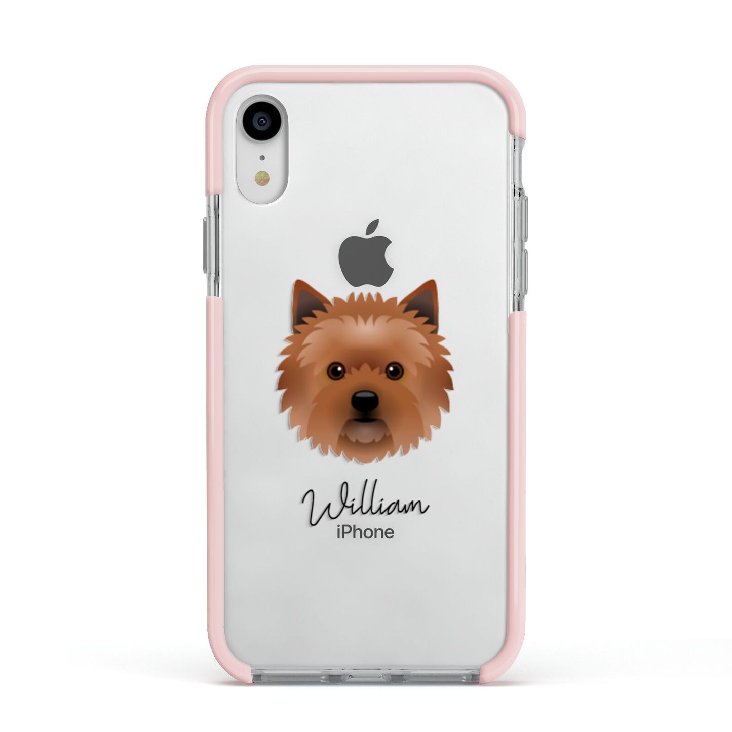 Cairn Terrier Personalised Apple iPhone XR Impact Case Pink Edge on Silver Phone