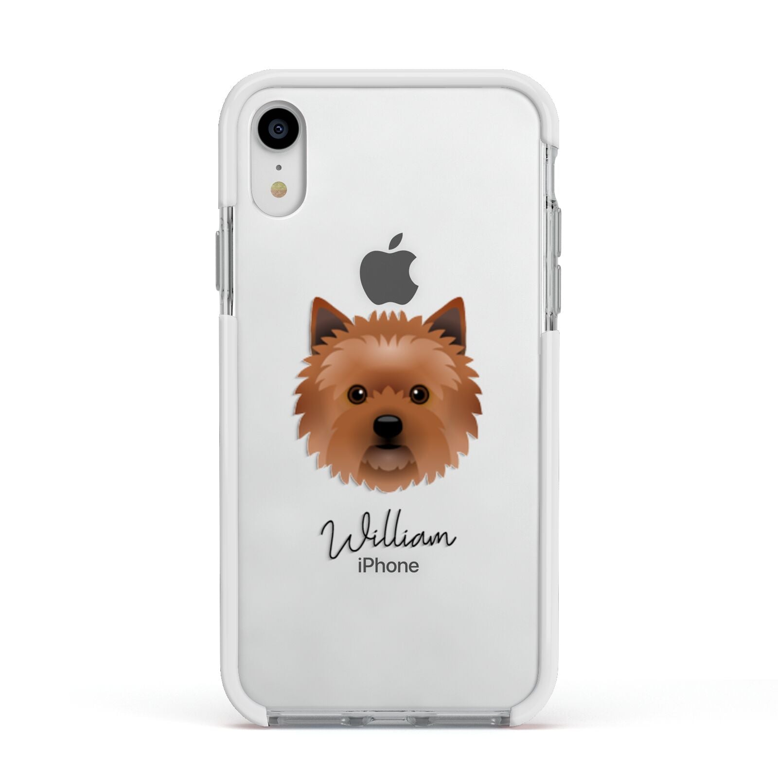 Cairn Terrier Personalised Apple iPhone XR Impact Case White Edge on Silver Phone