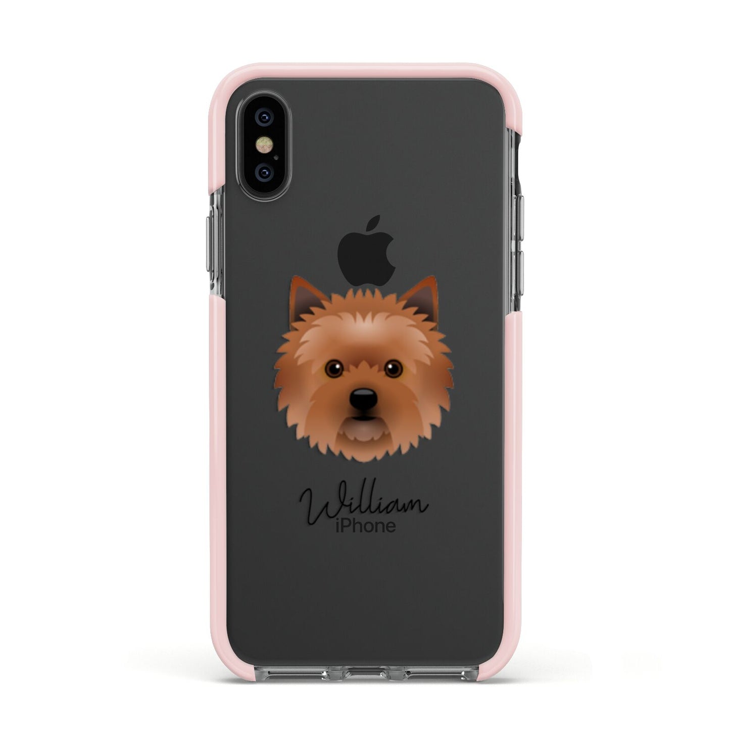 Cairn Terrier Personalised Apple iPhone Xs Impact Case Pink Edge on Black Phone