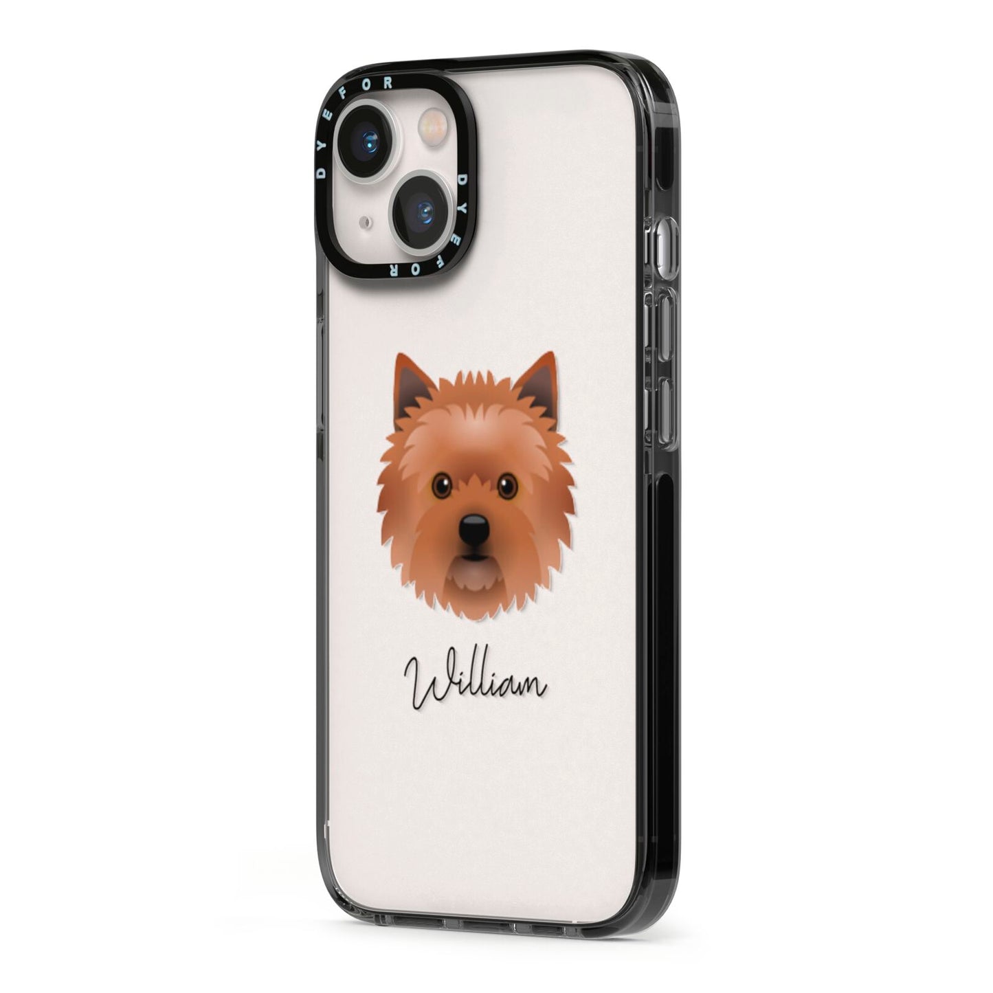 Cairn Terrier Personalised iPhone 13 Black Impact Case Side Angle on Silver phone