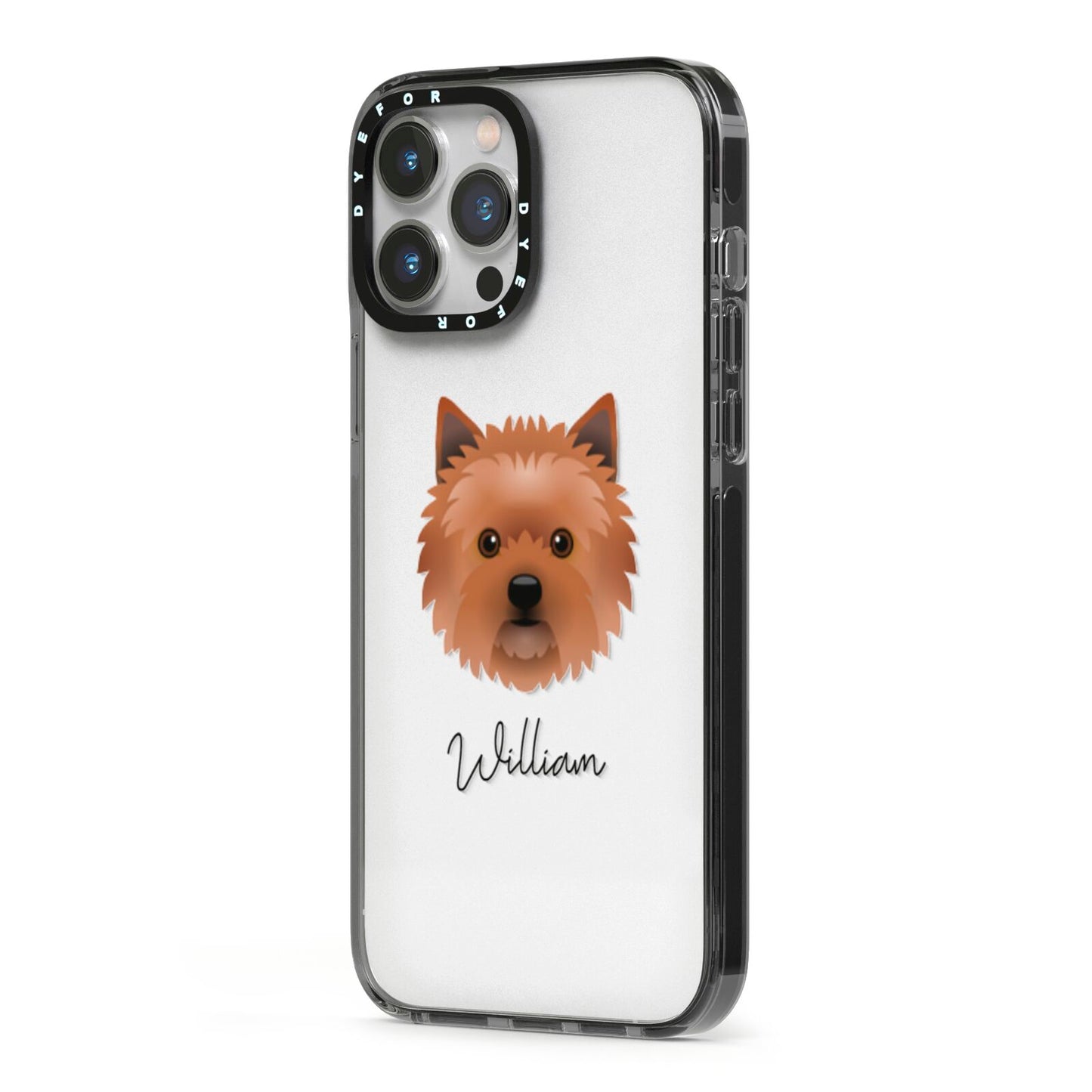 Cairn Terrier Personalised iPhone 13 Pro Max Black Impact Case Side Angle on Silver phone