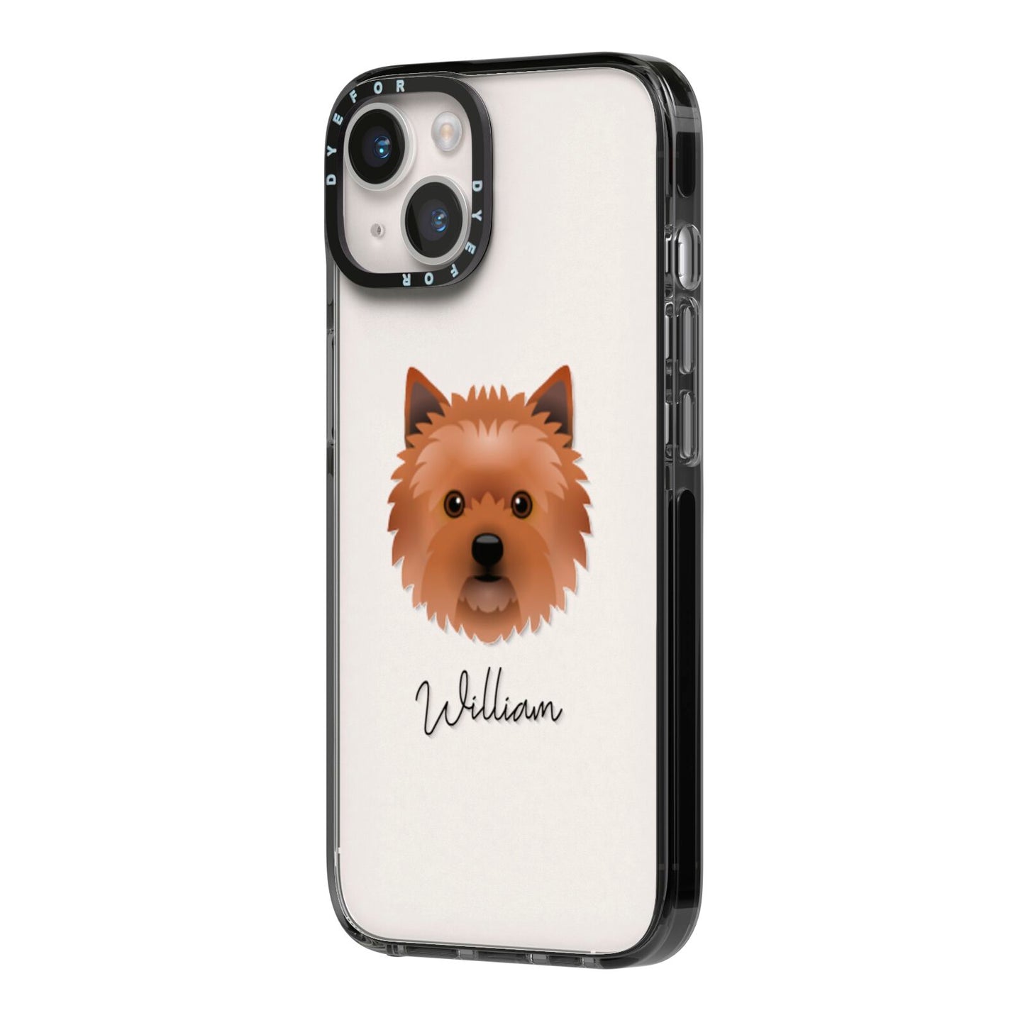Cairn Terrier Personalised iPhone 14 Black Impact Case Side Angle on Silver phone