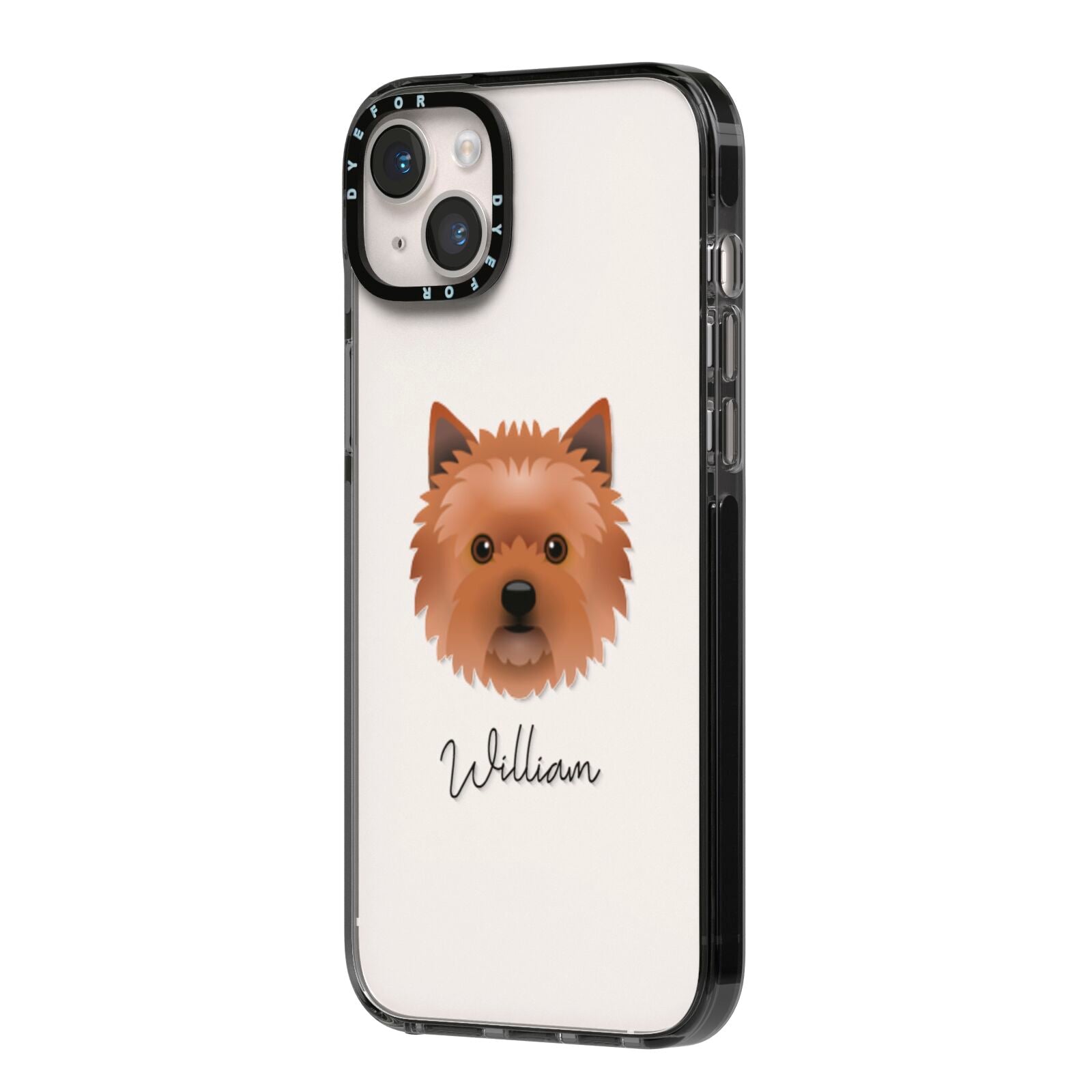 Cairn Terrier Personalised iPhone 14 Plus Black Impact Case Side Angle on Silver phone