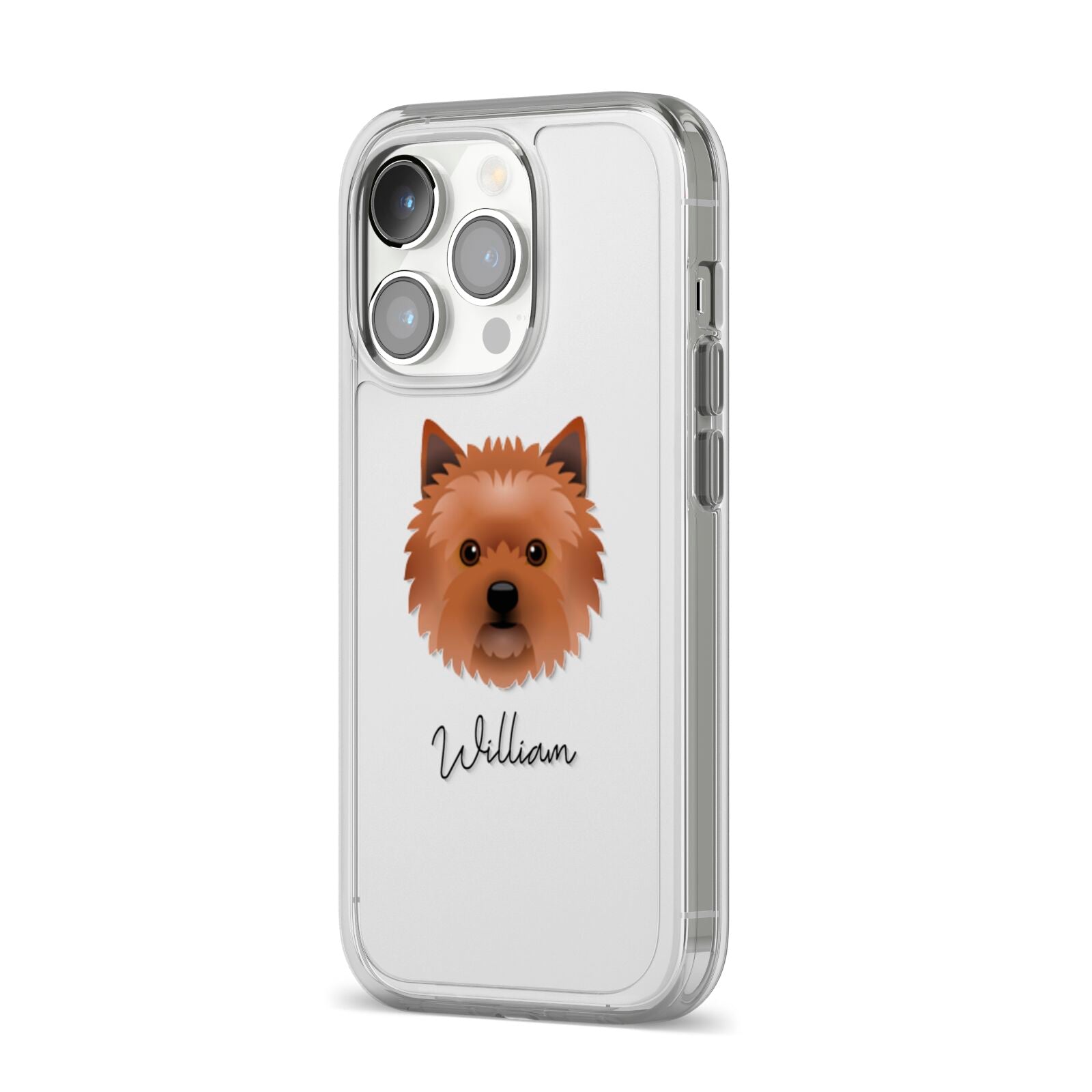 Cairn Terrier Personalised iPhone 14 Pro Clear Tough Case Silver Angled Image