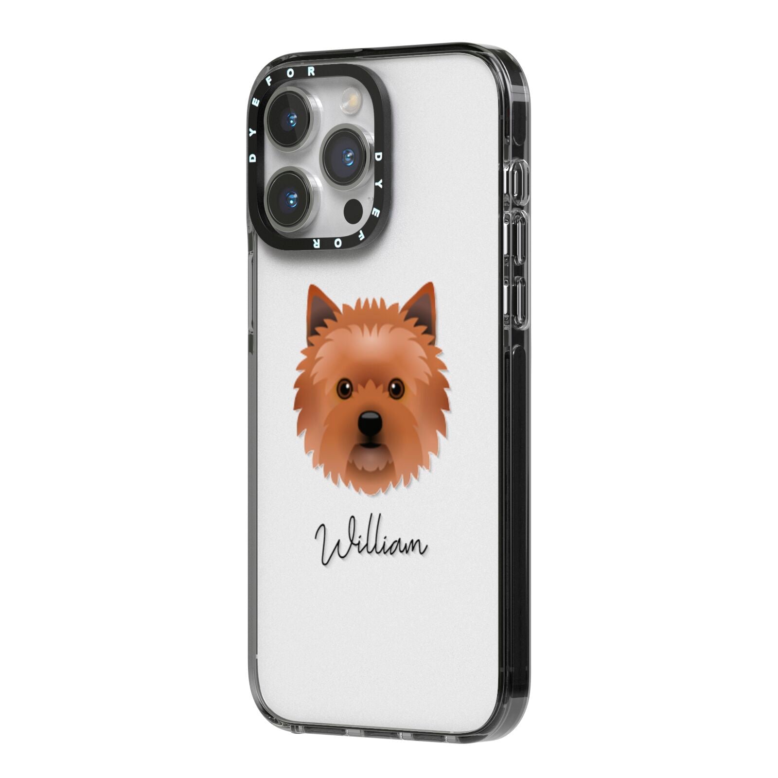 Cairn Terrier Personalised iPhone 14 Pro Max Black Impact Case Side Angle on Silver phone