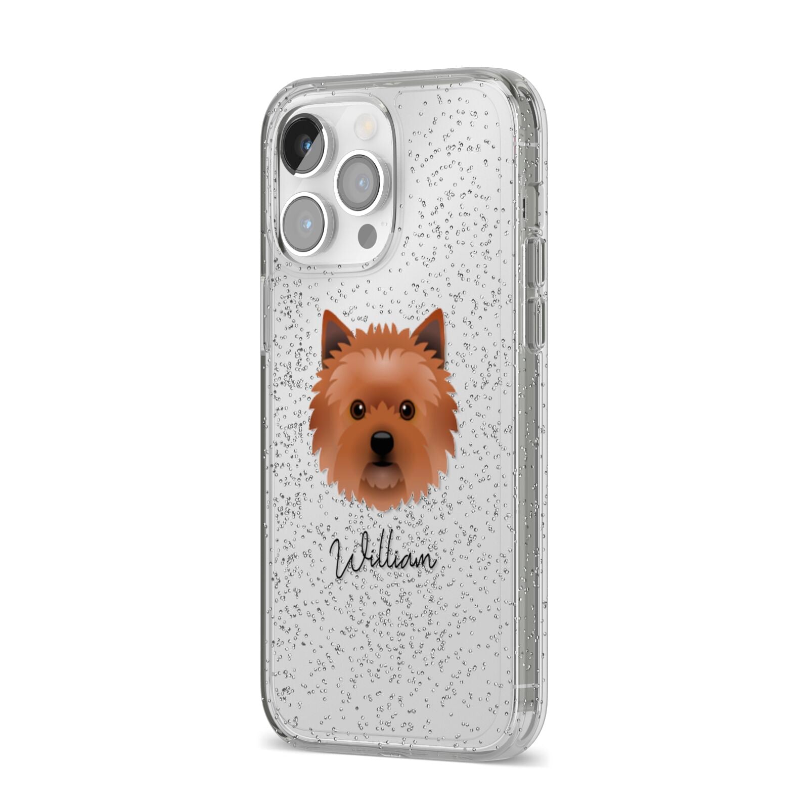 Cairn Terrier Personalised iPhone 14 Pro Max Glitter Tough Case Silver Angled Image