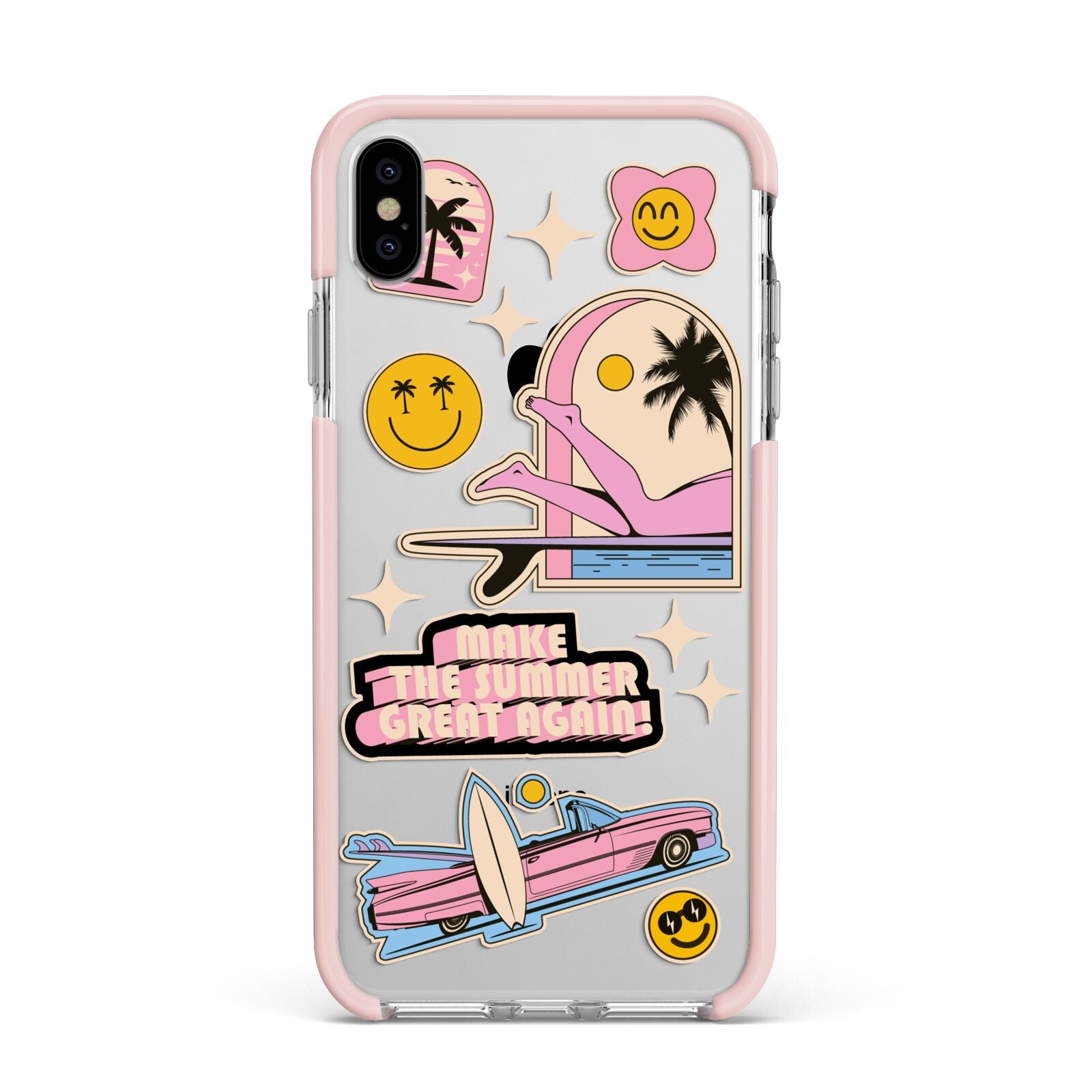 California Girl Sticker Apple iPhone Xs Max Impact Case Pink Edge on Silver Phone