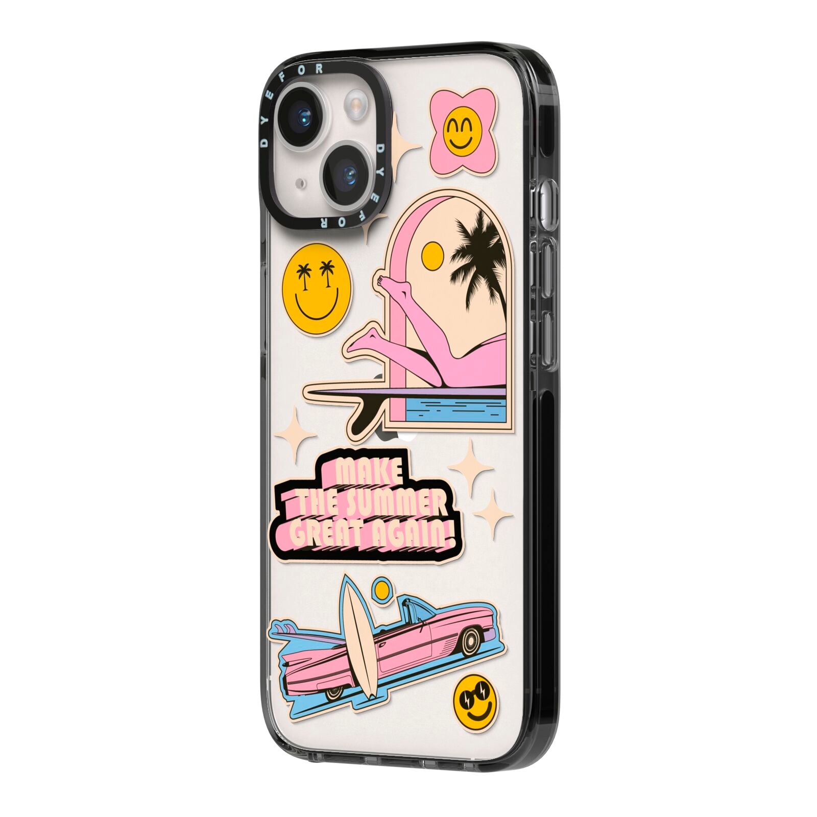 California Girl Sticker iPhone 14 Black Impact Case Side Angle on Silver phone