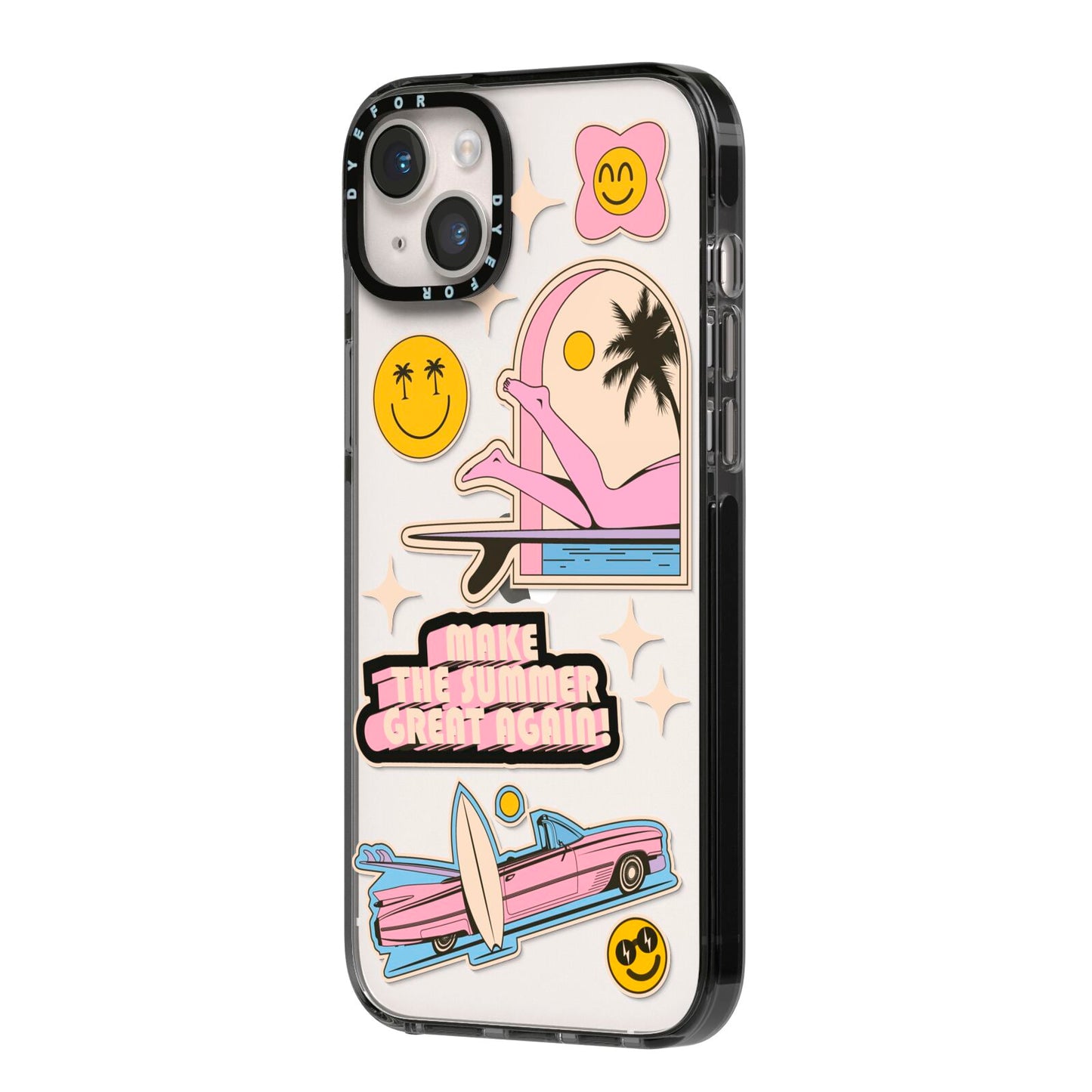 California Girl Sticker iPhone 14 Plus Black Impact Case Side Angle on Silver phone