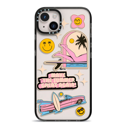 California Girl Sticker iPhone 14 Plus Black Impact Case on Silver phone