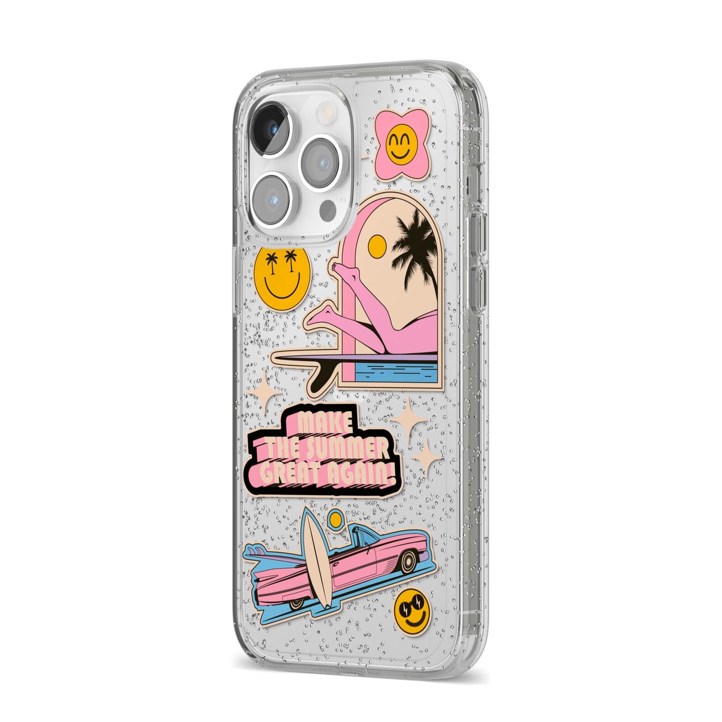 California Girl Sticker iPhone 14 Pro Max Glitter Tough Case Silver Angled Image