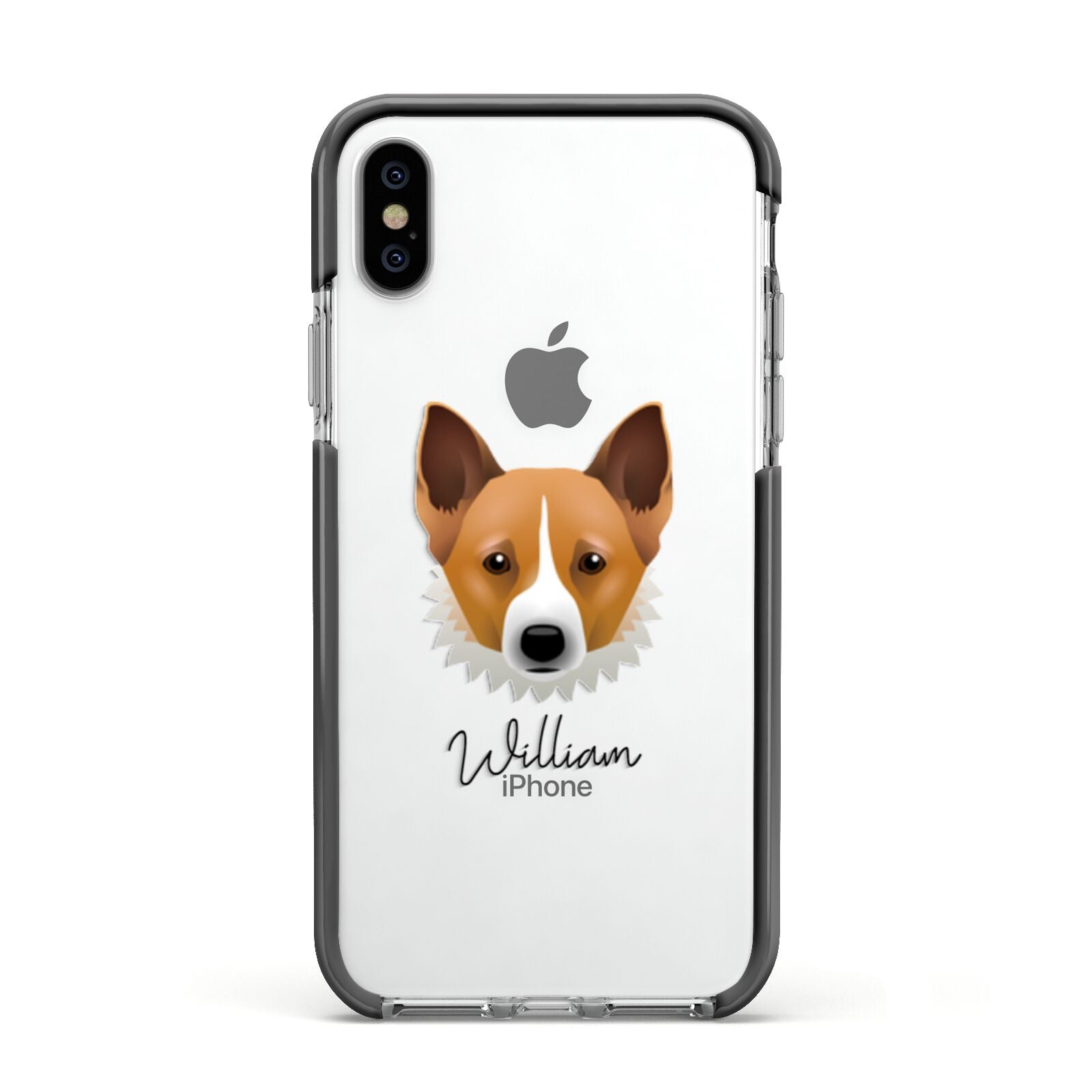 Canaan Dog Personalised Apple iPhone Xs Impact Case Black Edge on Silver Phone