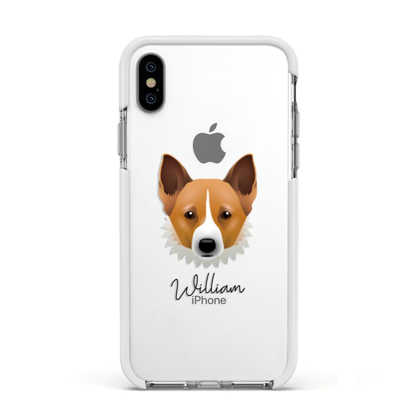 Canaan Dog Personalised Apple iPhone Xs Impact Case White Edge on Silver Phone