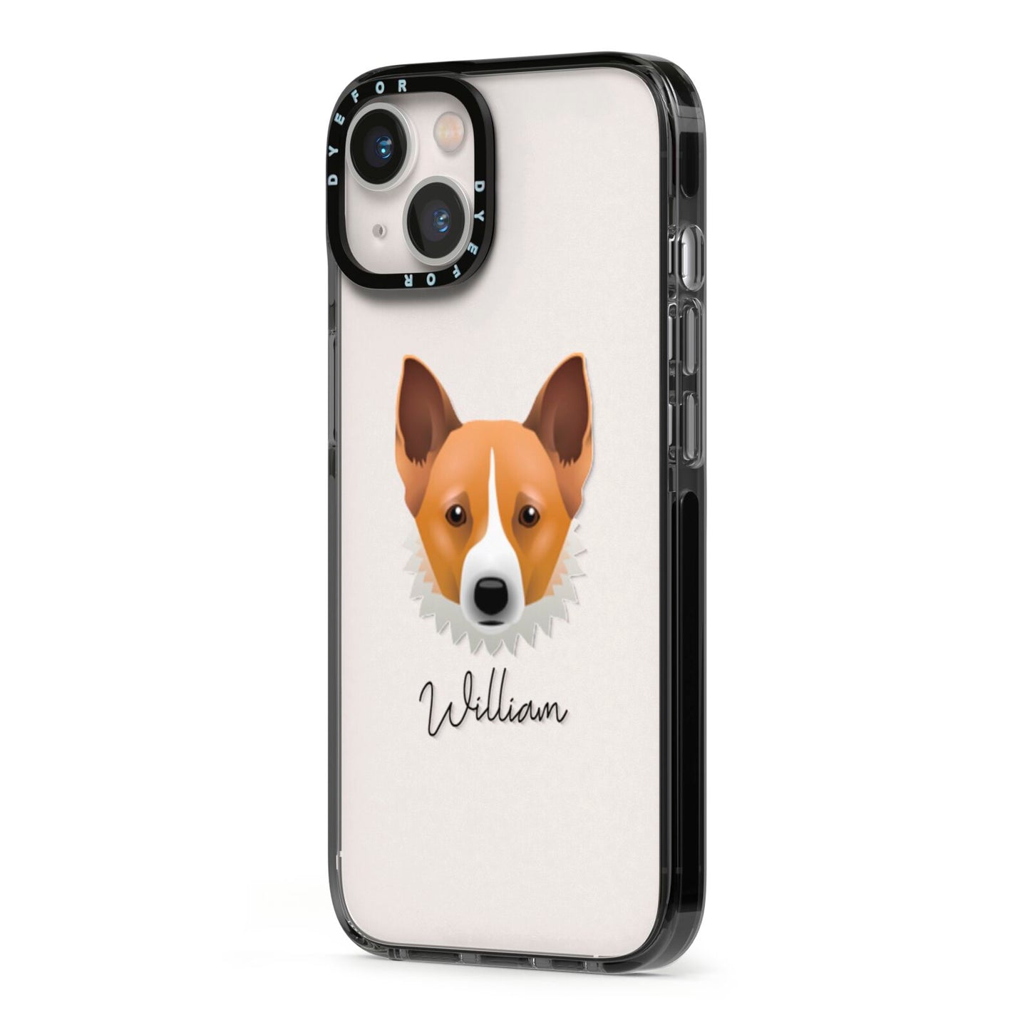 Canaan Dog Personalised iPhone 13 Black Impact Case Side Angle on Silver phone