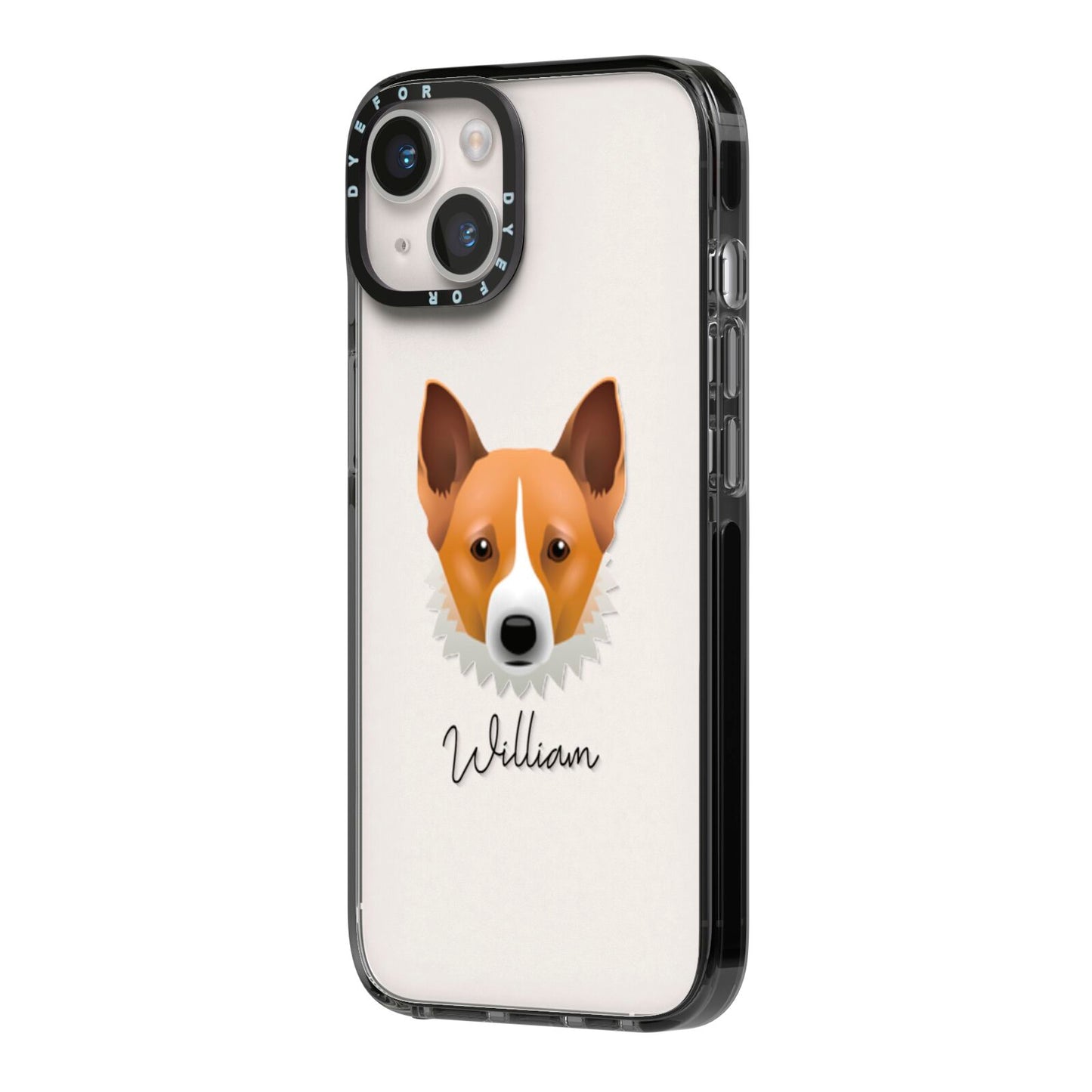 Canaan Dog Personalised iPhone 14 Black Impact Case Side Angle on Silver phone
