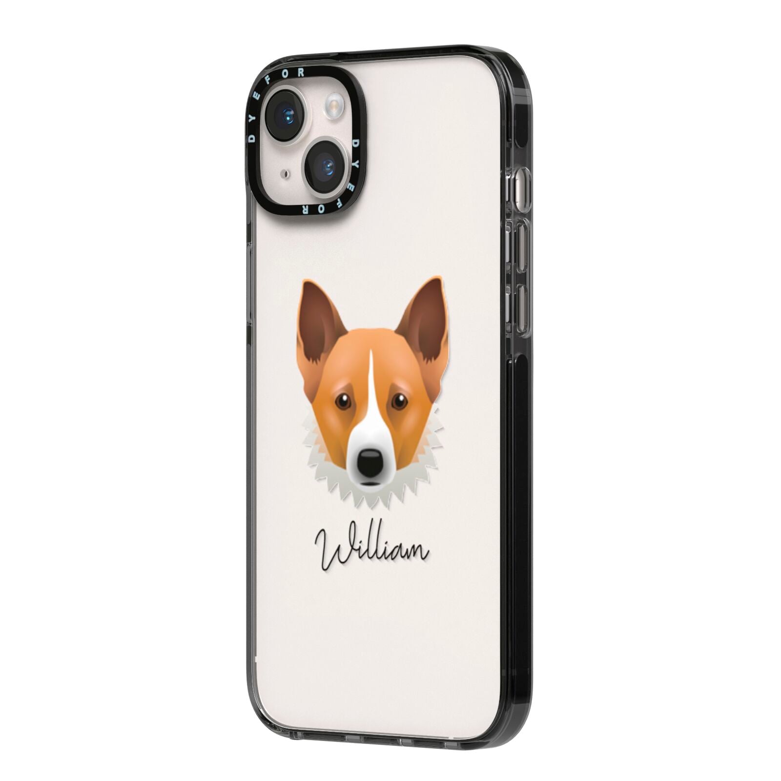 Canaan Dog Personalised iPhone 14 Plus Black Impact Case Side Angle on Silver phone