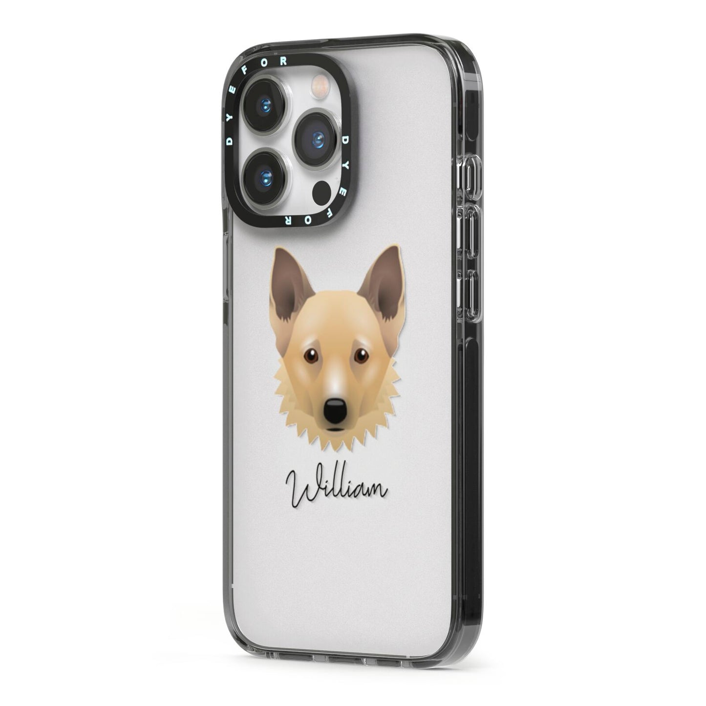 Canadian Eskimo Dog Personalised iPhone 13 Pro Black Impact Case Side Angle on Silver phone