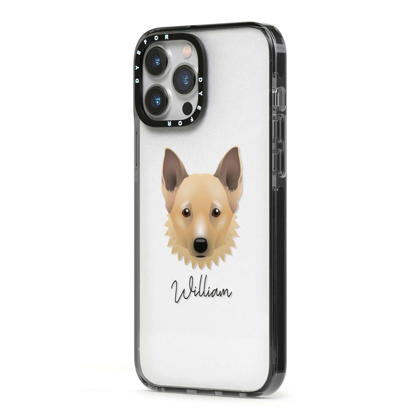 Canadian Eskimo Dog Personalised iPhone 13 Pro Max Black Impact Case Side Angle on Silver phone