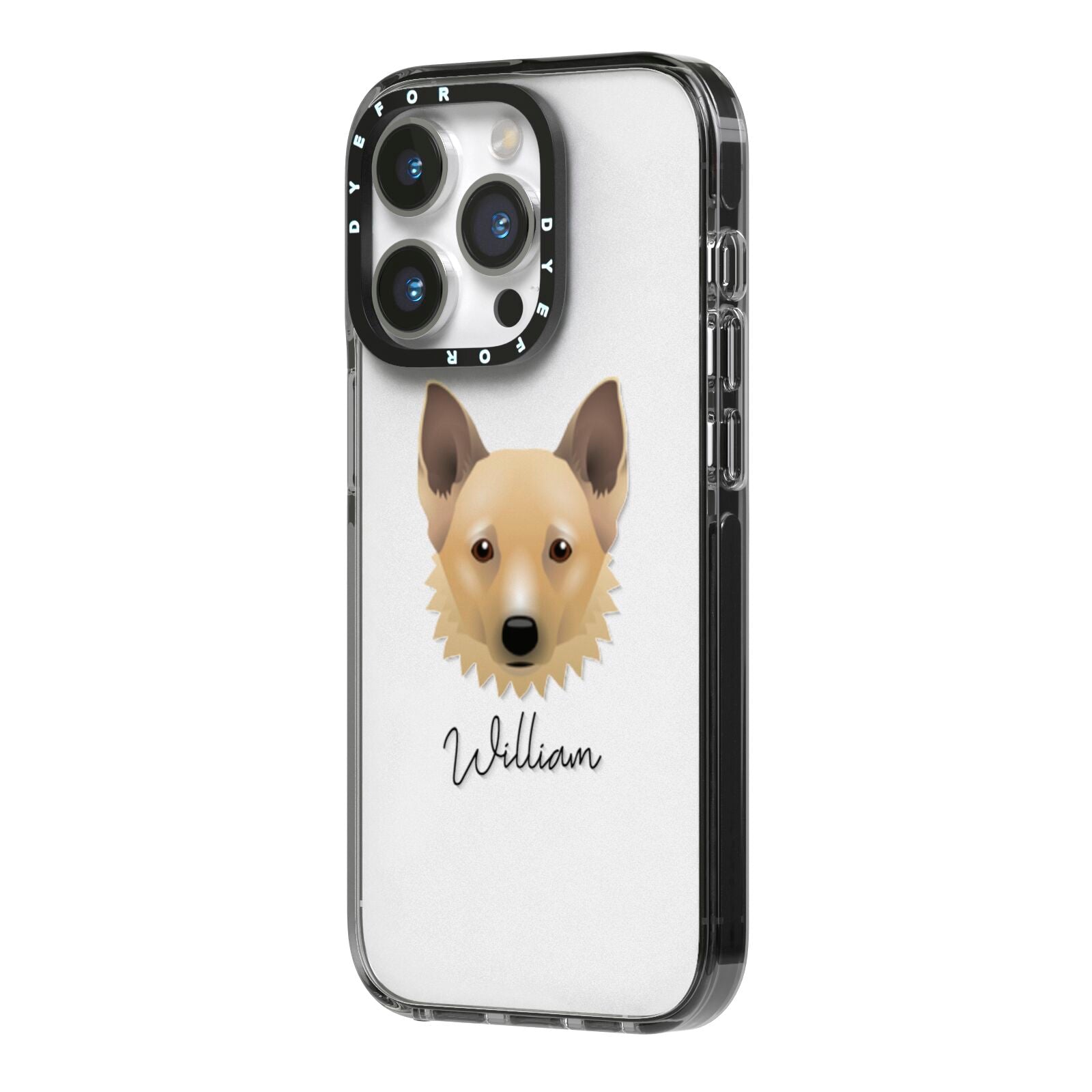 Canadian Eskimo Dog Personalised iPhone 14 Pro Black Impact Case Side Angle on Silver phone