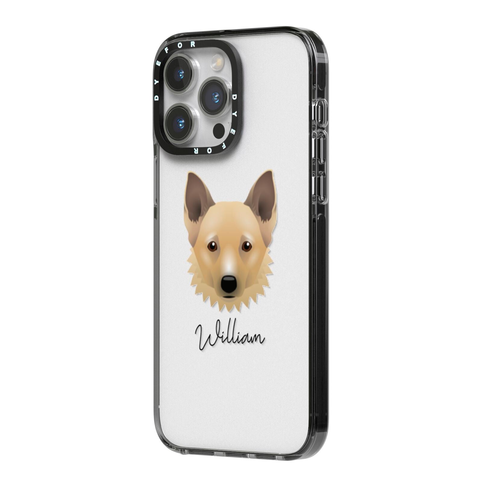 Canadian Eskimo Dog Personalised iPhone 14 Pro Max Black Impact Case Side Angle on Silver phone