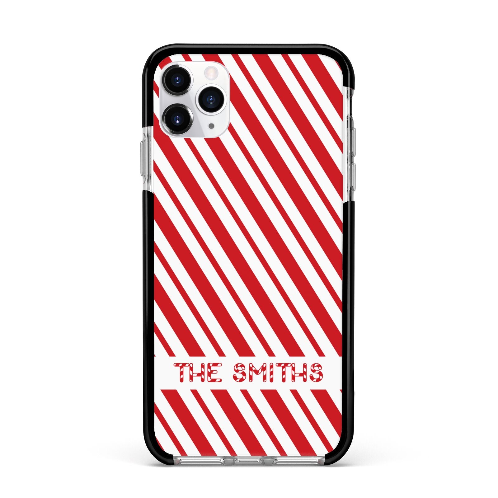 Candy Cane Personalised Apple iPhone 11 Pro Max in Silver with Black Impact Case