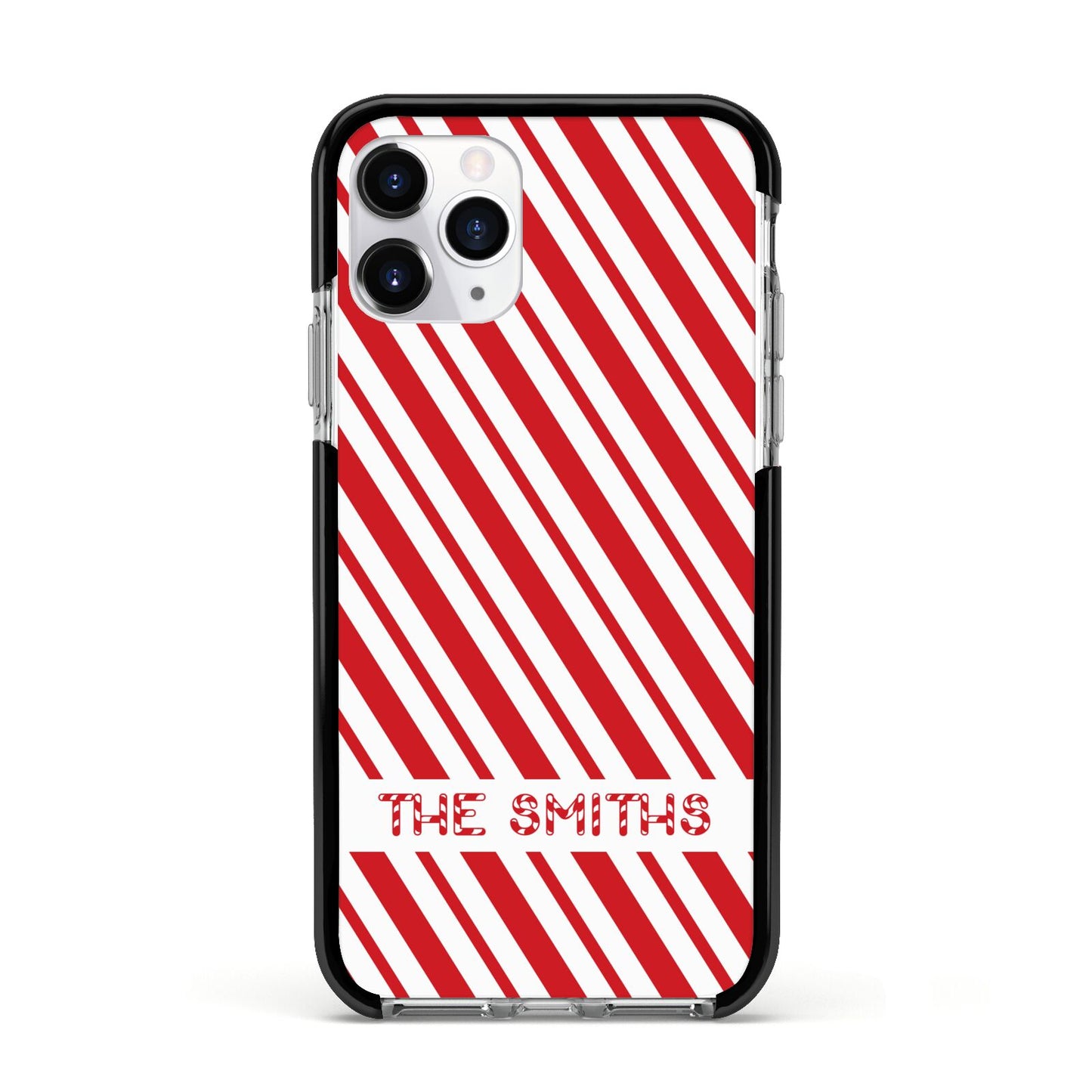 Candy Cane Personalised Apple iPhone 11 Pro in Silver with Black Impact Case