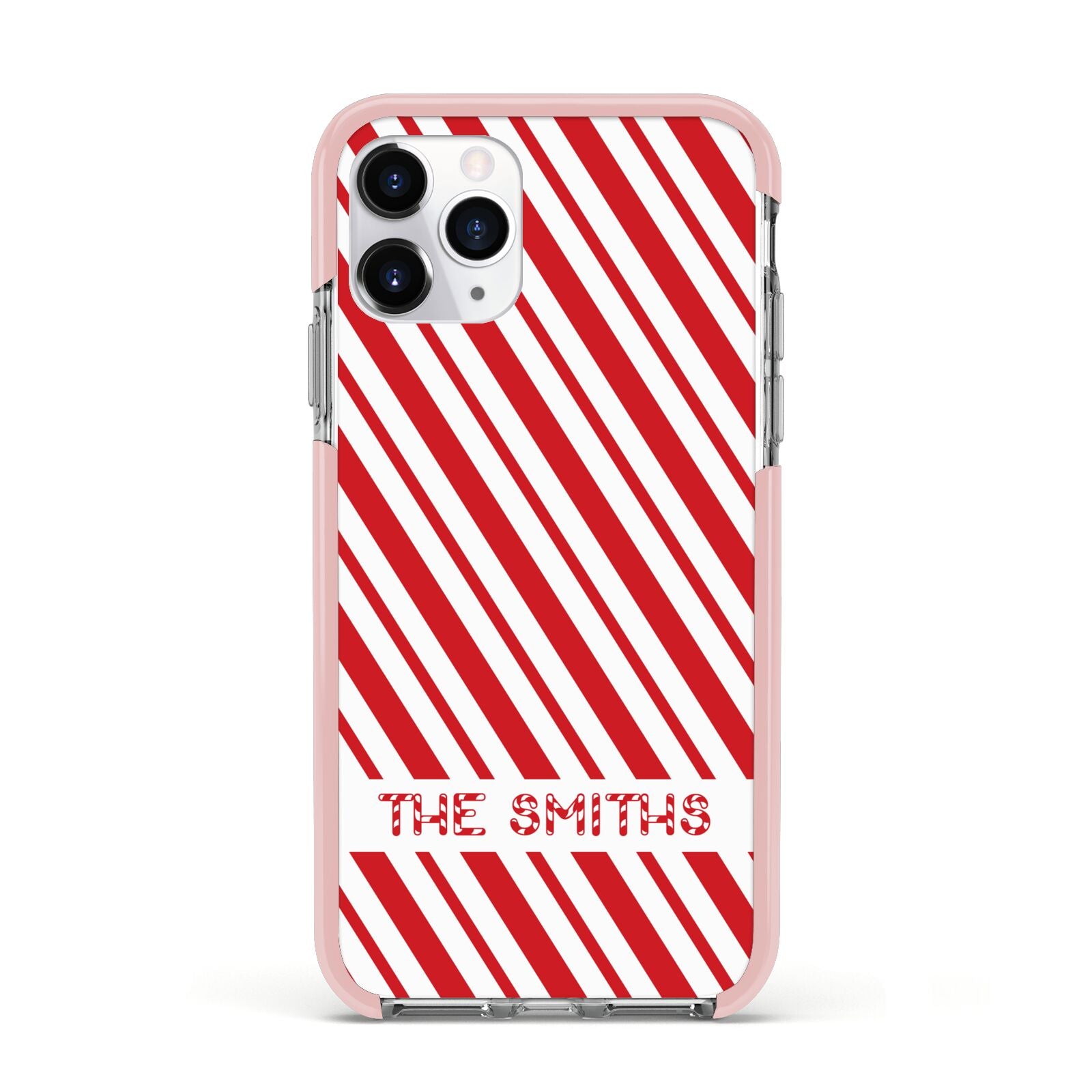 Candy Cane Personalised Apple iPhone 11 Pro in Silver with Pink Impact Case
