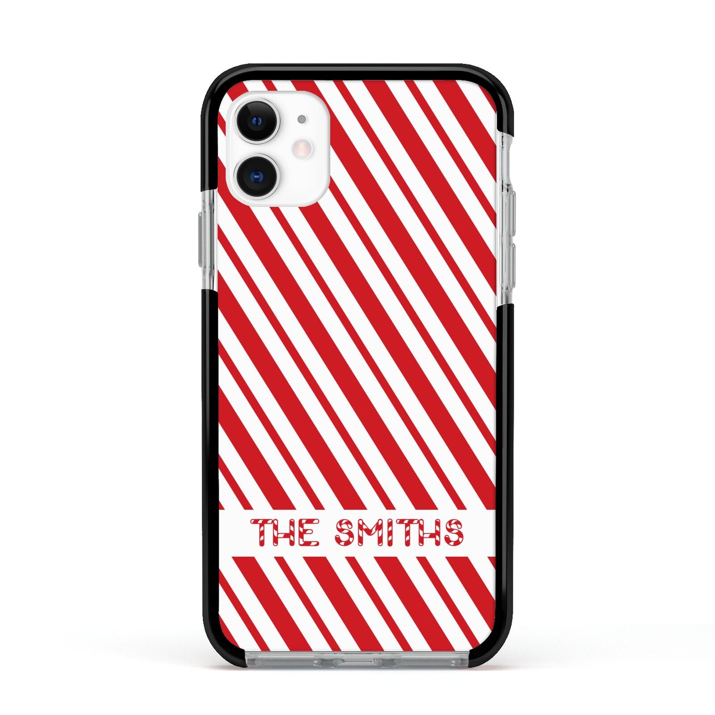 Candy Cane Personalised Apple iPhone 11 in White with Black Impact Case