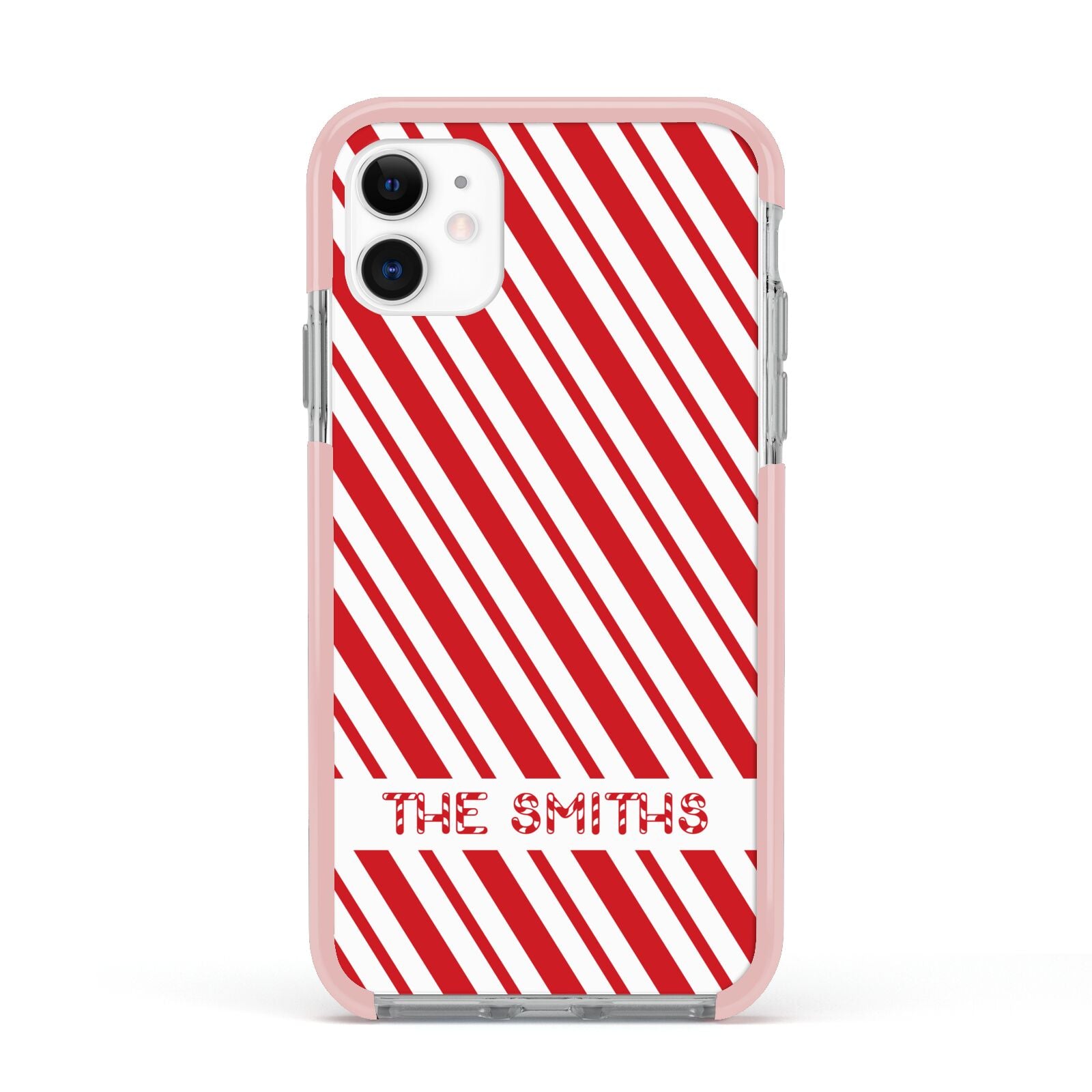 Candy Cane Personalised Apple iPhone 11 in White with Pink Impact Case
