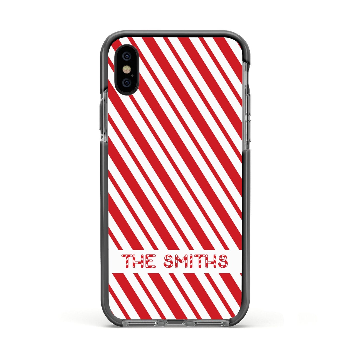 Candy Cane Personalised Apple iPhone Xs Impact Case Black Edge on Black Phone