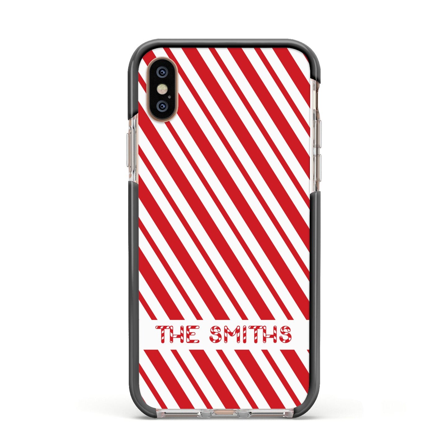 Candy Cane Personalised Apple iPhone Xs Impact Case Black Edge on Gold Phone