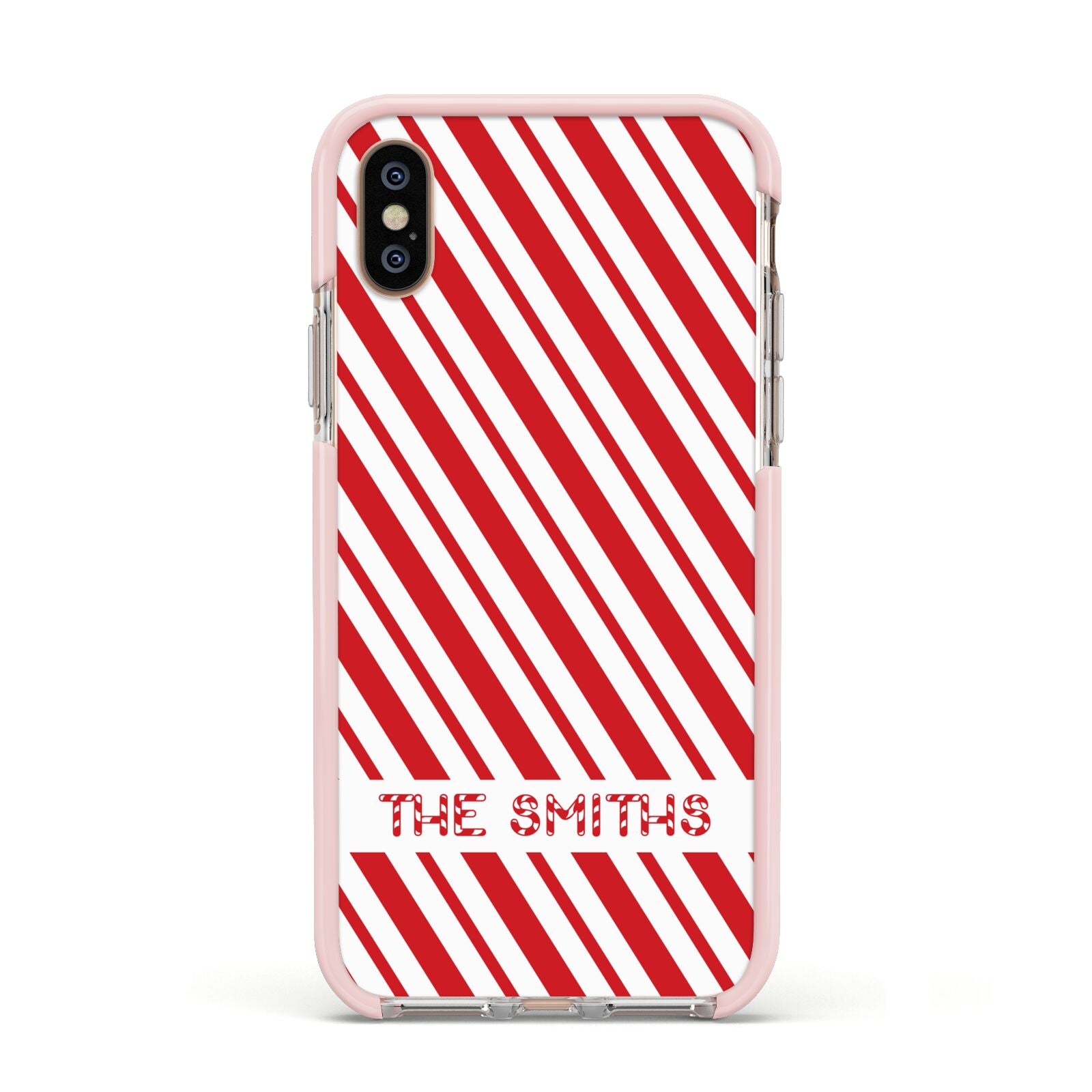 Candy Cane Personalised Apple iPhone Xs Impact Case Pink Edge on Gold Phone