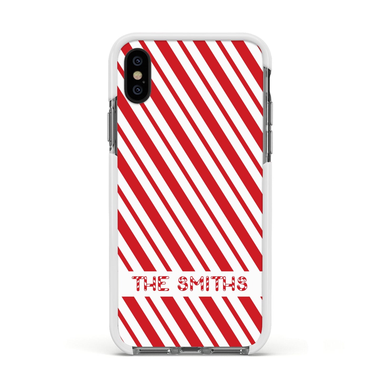 Candy Cane Personalised Apple iPhone Xs Impact Case White Edge on Black Phone