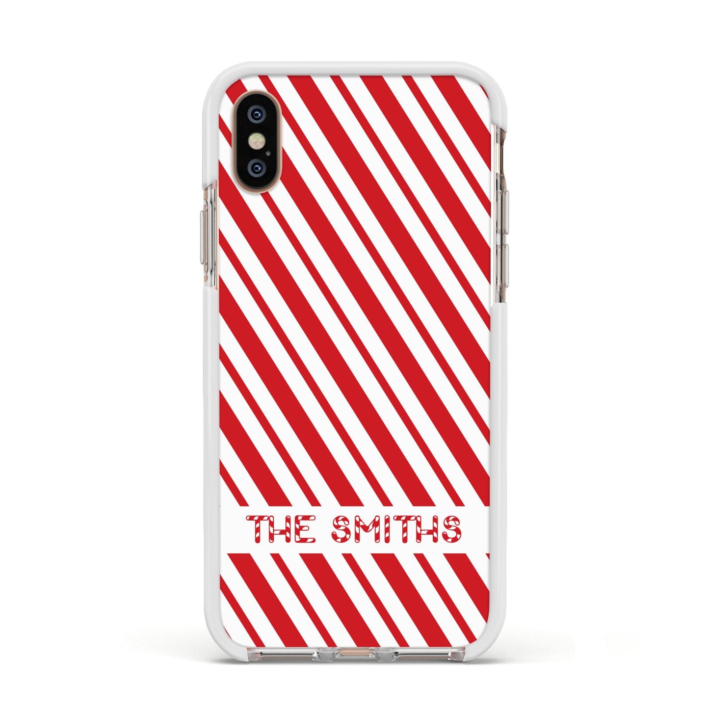 Candy Cane Personalised Apple iPhone Xs Impact Case White Edge on Gold Phone