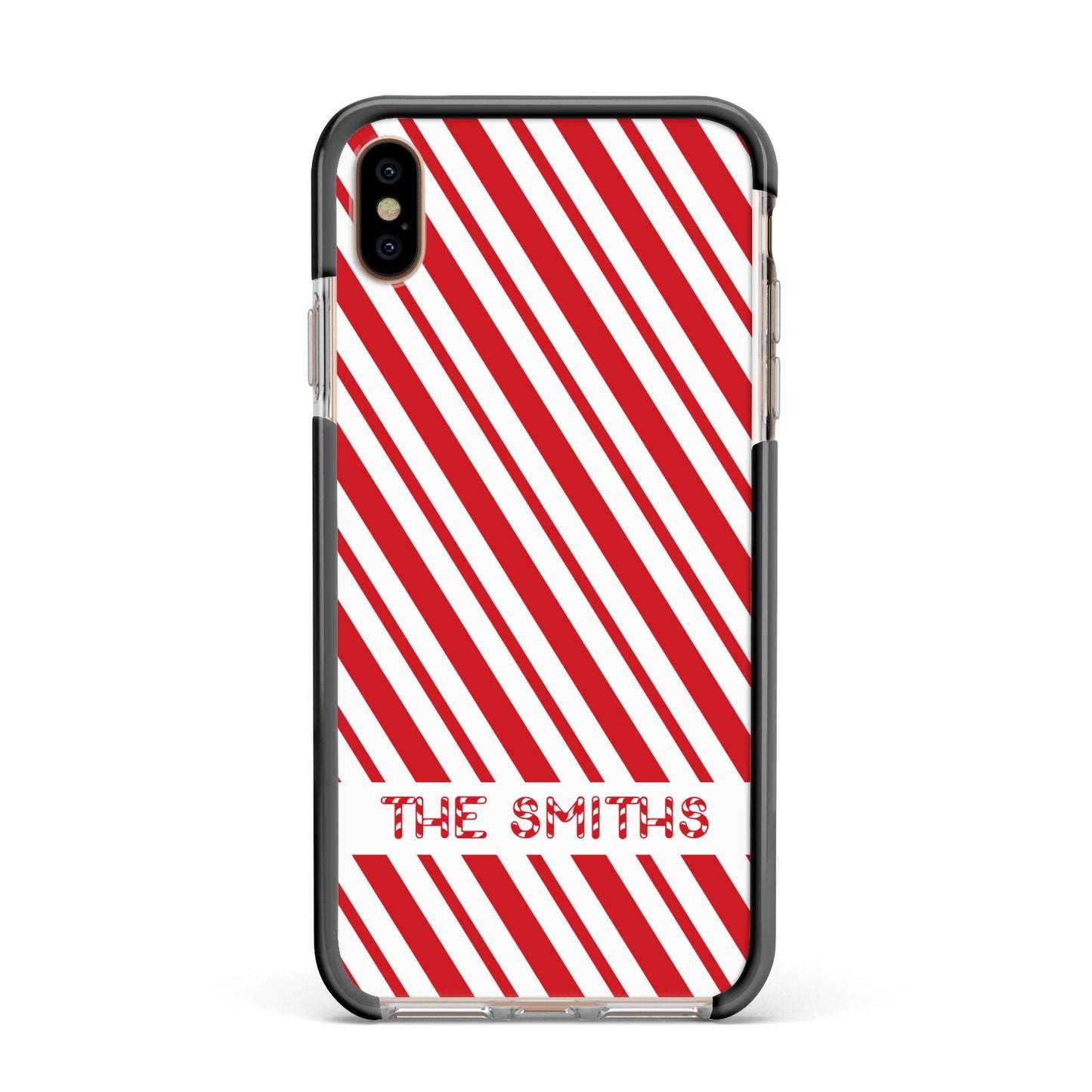 Candy Cane Personalised Apple iPhone Xs Max Impact Case Black Edge on Gold Phone