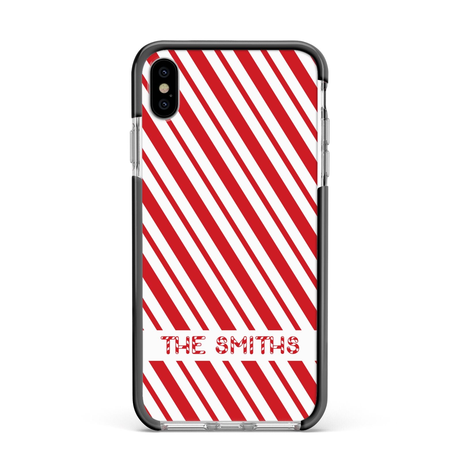 Candy Cane Personalised Apple iPhone Xs Max Impact Case Black Edge on Silver Phone