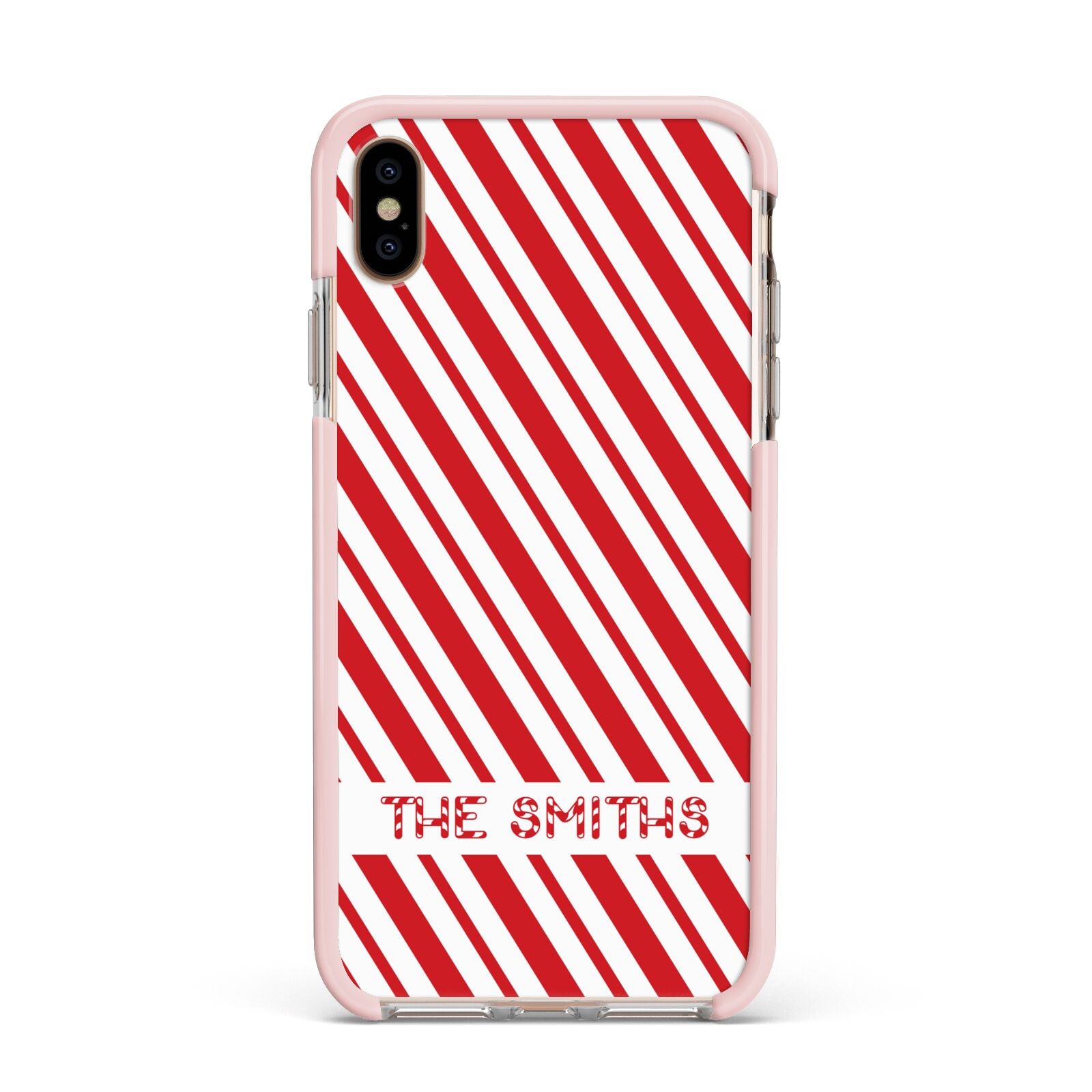 Candy Cane Personalised Apple iPhone Xs Max Impact Case Pink Edge on Gold Phone
