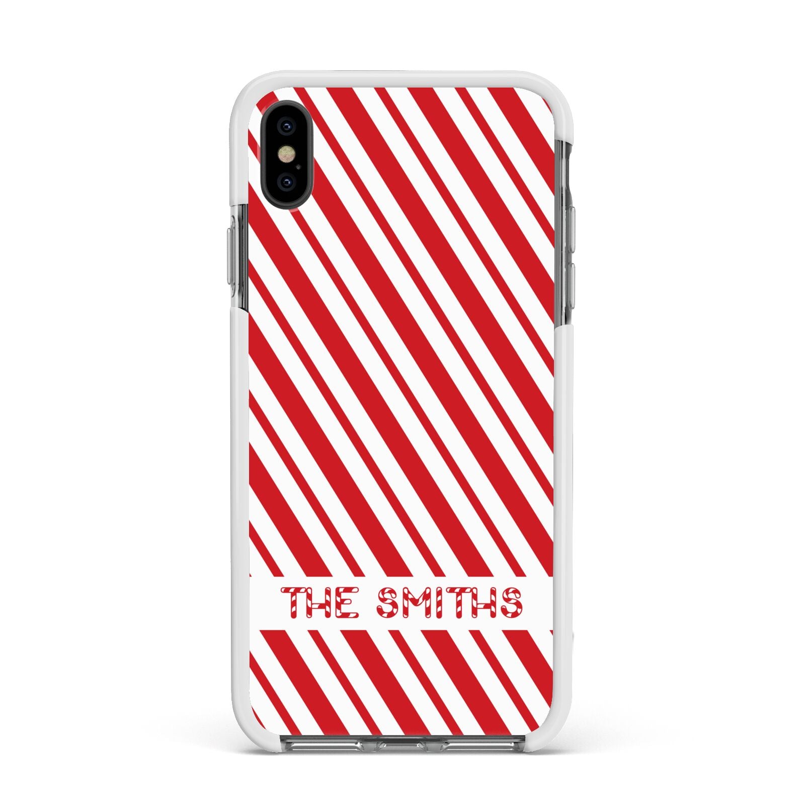 Candy Cane Personalised Apple iPhone Xs Max Impact Case White Edge on Black Phone